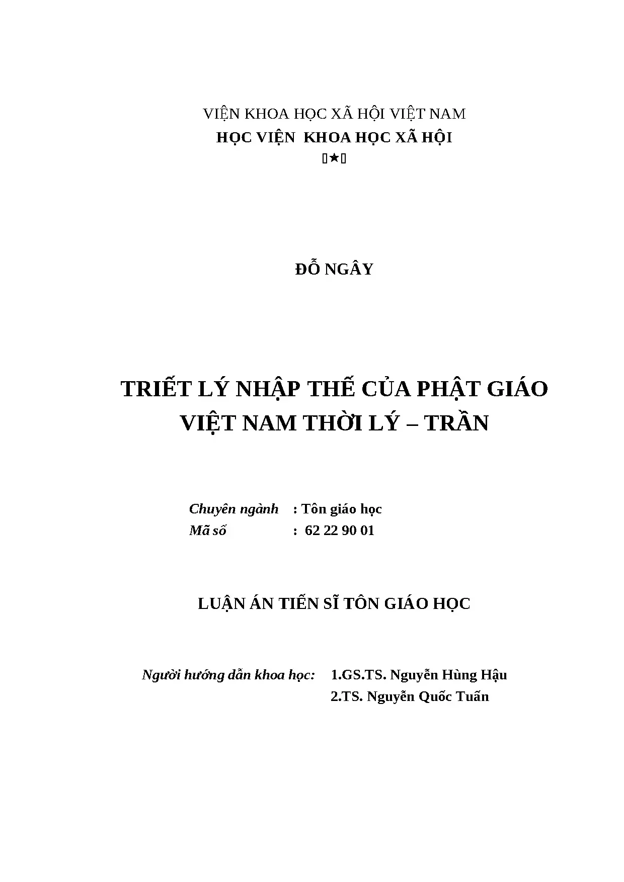 Triết lý nhập thế Phật giáo Việt Nam thời Lý Trần - Luận án