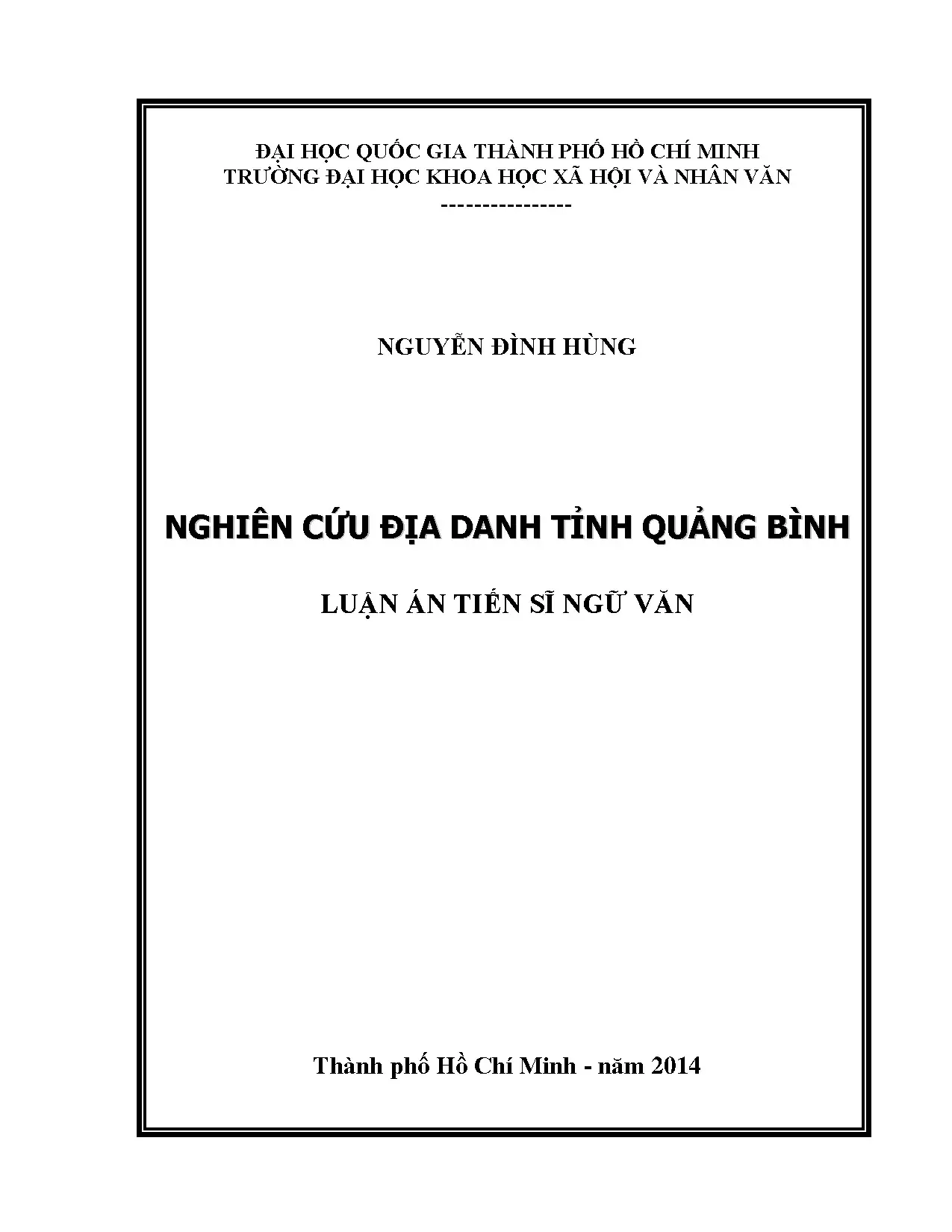Địa danh Quảng Bình: Luận án Tiến sĩ Ngữ văn Nguyễn Đình Hùng