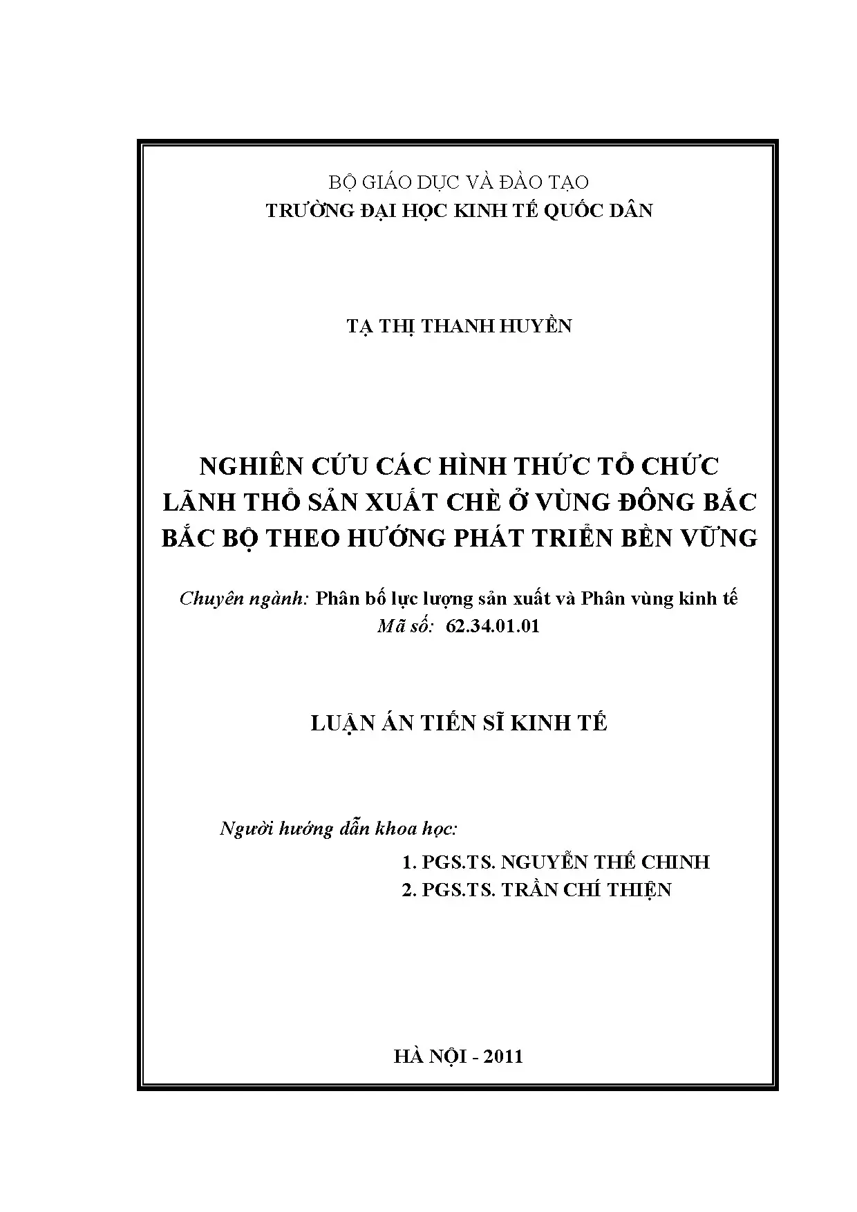 Tổ chức lãnh thổ sản xuất chè Đông Bắc Bắc Bộ bền vững