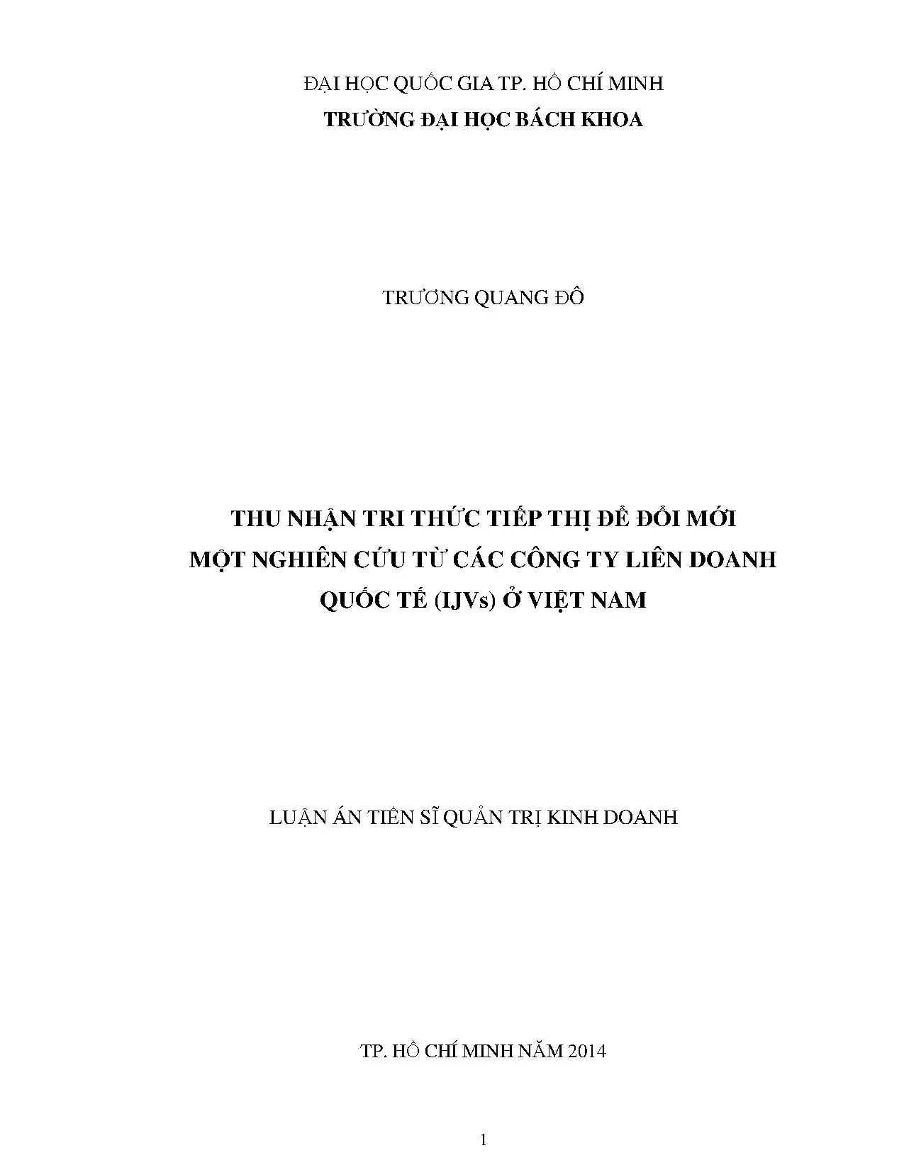 Thu nhận tri thức tiếp thị đổi mới tại IJVs Việt Nam