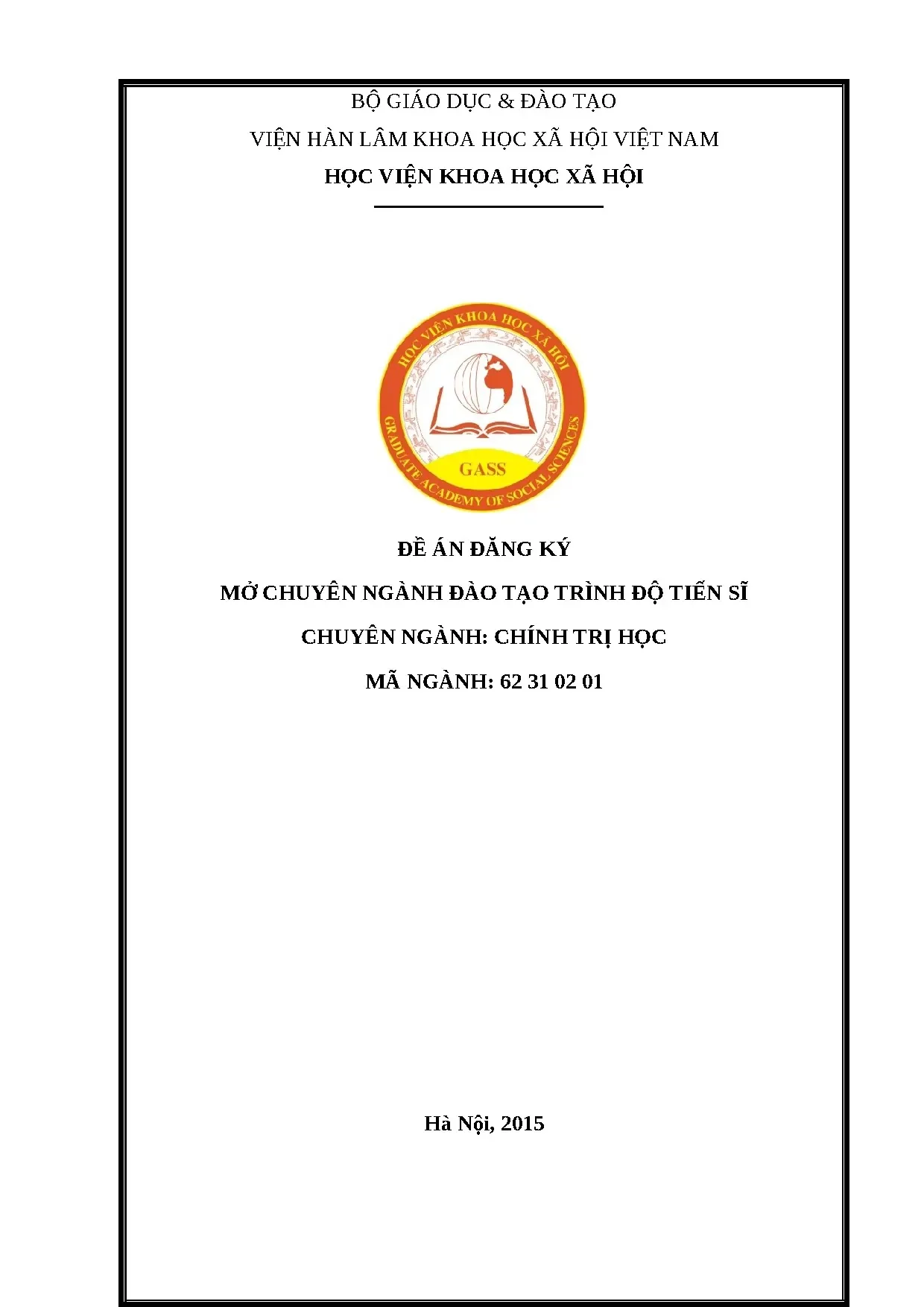 Đề án mở chuyên ngành đào tạo Tiến sĩ Chính trị học - Học viện KHXH