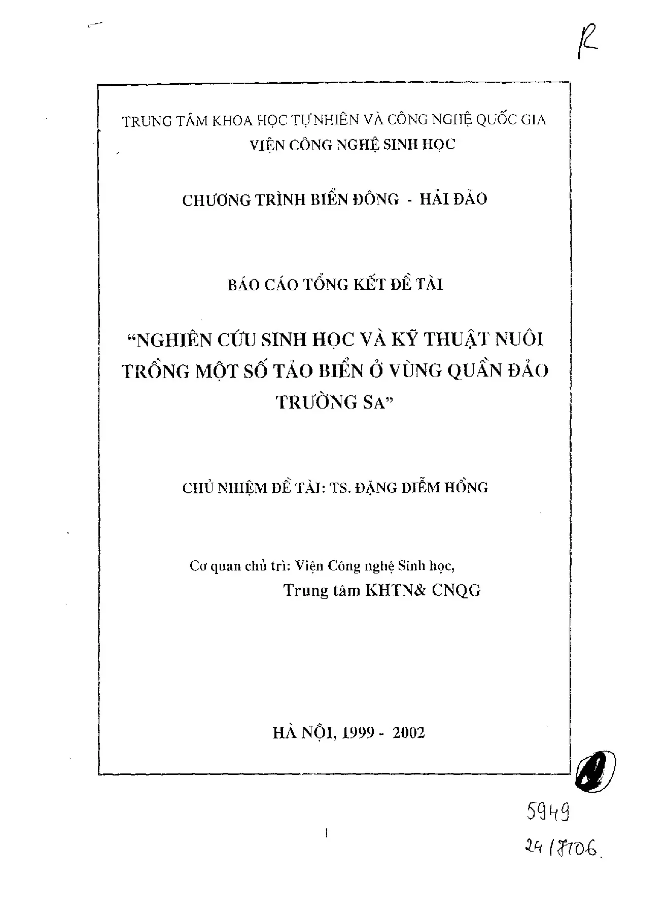 Nghiên cứu sinh học và kỹ thuật nuôi trồng một số tảo biển ở