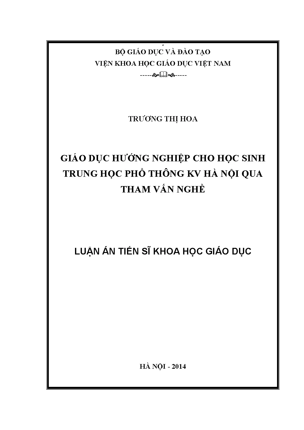 Luận án: Giáo dục hướng nghiệp THPT Hà Nội qua tham vấn nghề