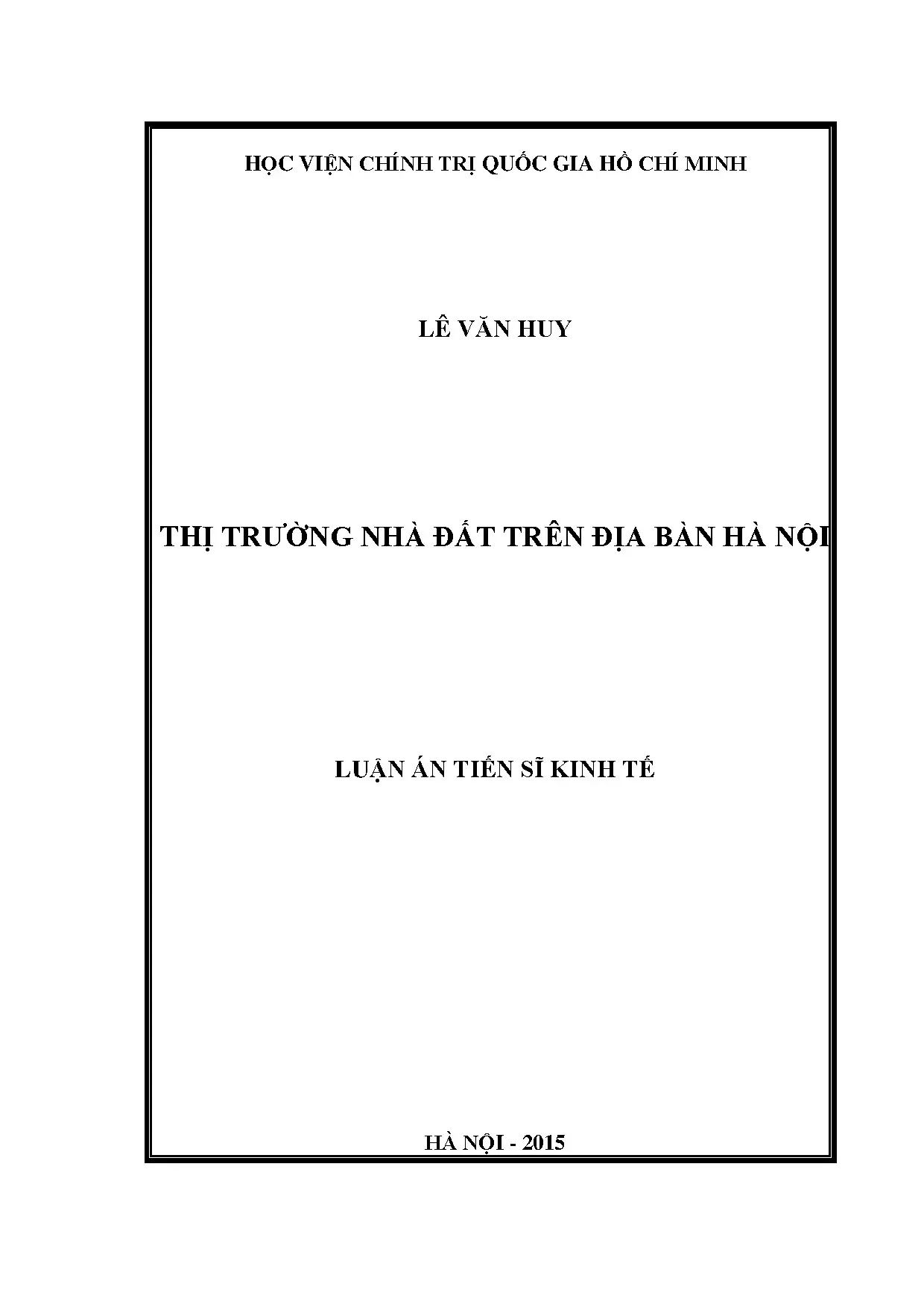 Phát triển thị trường nhà đất Hà Nội: Luận án Tiến sĩ Kinh tế
