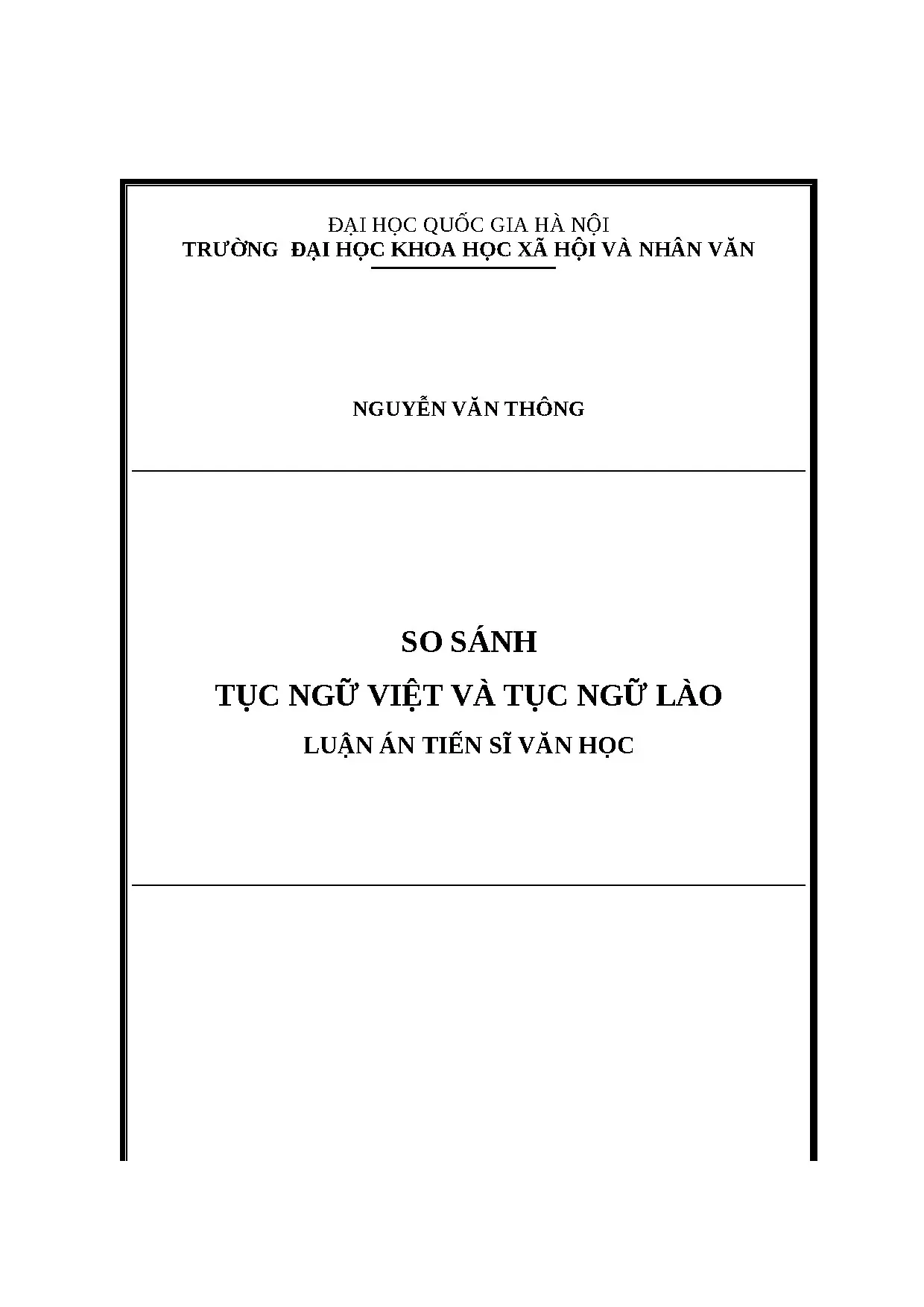 So sánh tục ngữ Việt Nam và Lào: Luận án Tiến sĩ Văn học