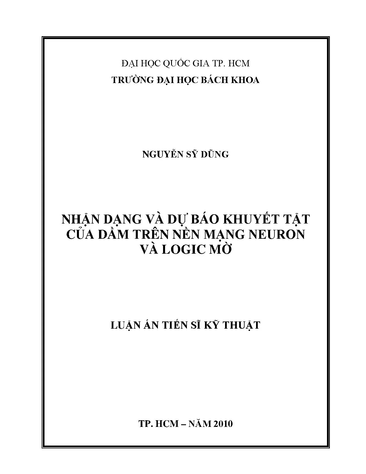 Luận án tiến sĩ kỹ thuật nhận dạng và dự báo khuyết tật của
