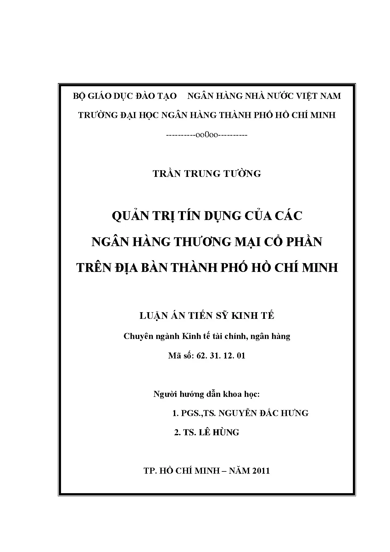 Quản trị tín dụng ngân hàng thương mại cổ phần tại TP. Hồ Chí Minh