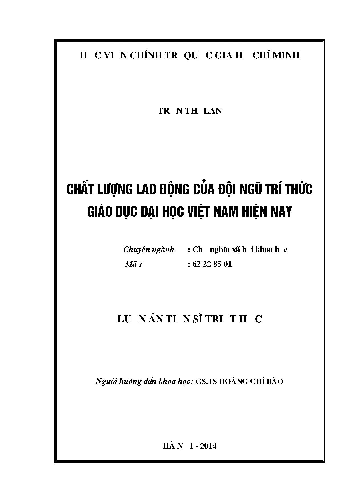 Chất lượng lao động trí thức giáo dục đại học Việt Nam