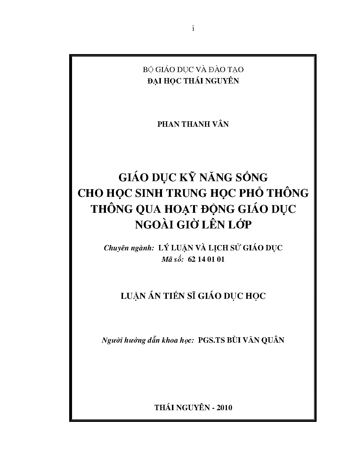 Luận án tiến sỹ giáo dục giáo dục kỹ năng sống cho học sinh