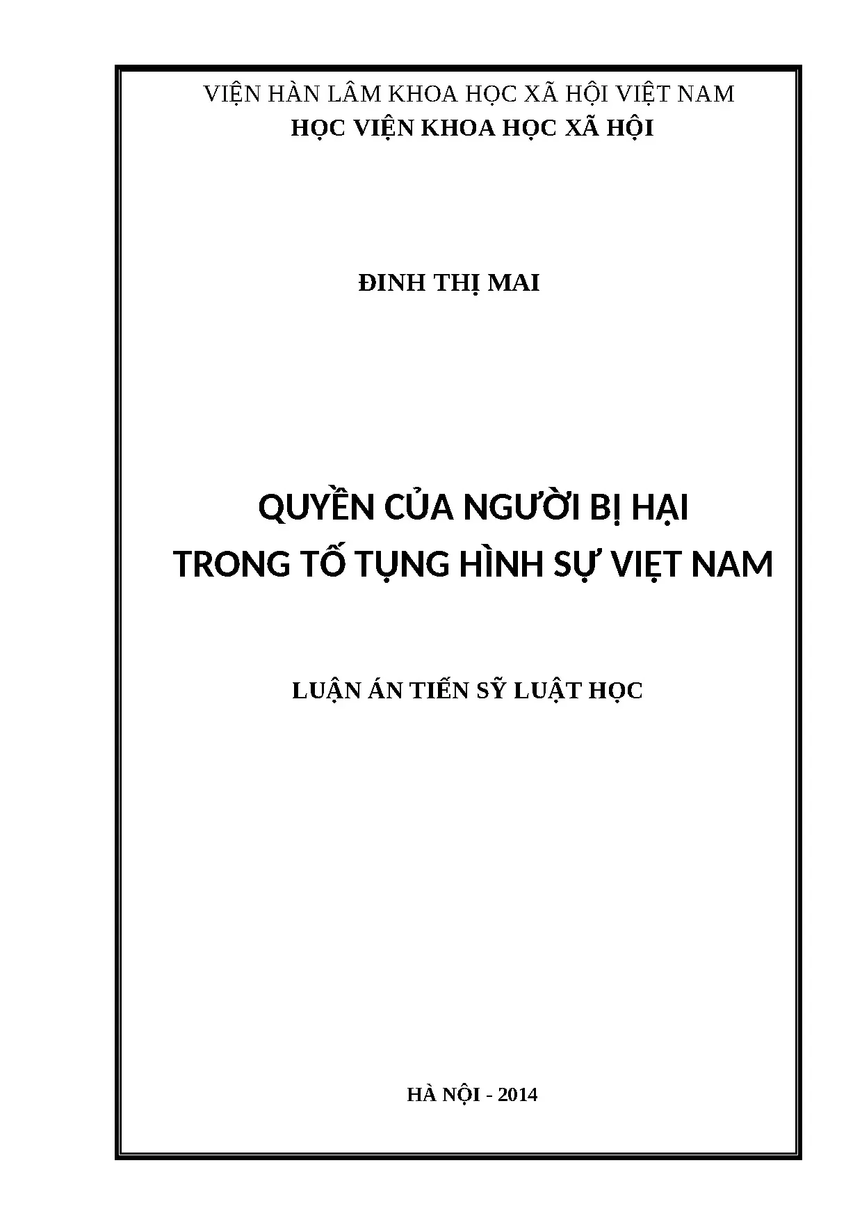 Luận án: Quyền người bị hại trong tố tụng hình sự Việt Nam