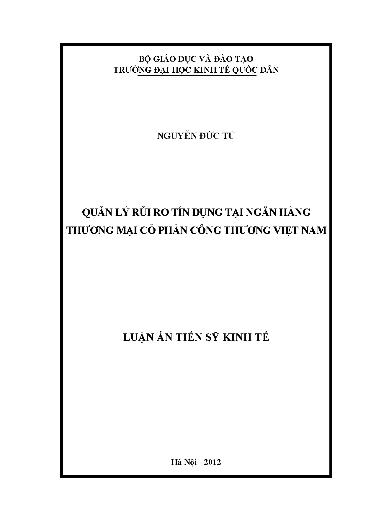 Quản lý rủi ro tín dụng tại VietinBank - Luận án Tiến sĩ