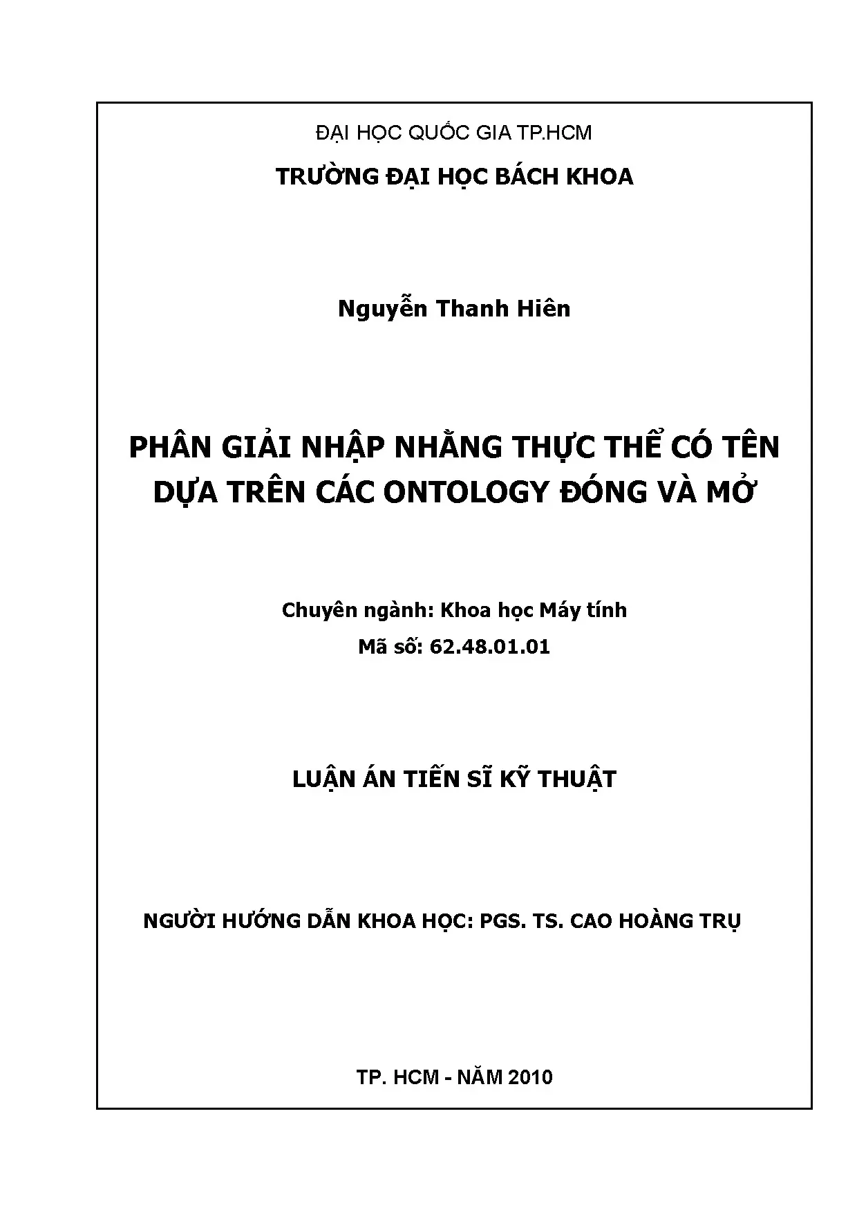 Phân giải nhập nhằng thực thể có tên dựa trên các ontology đ