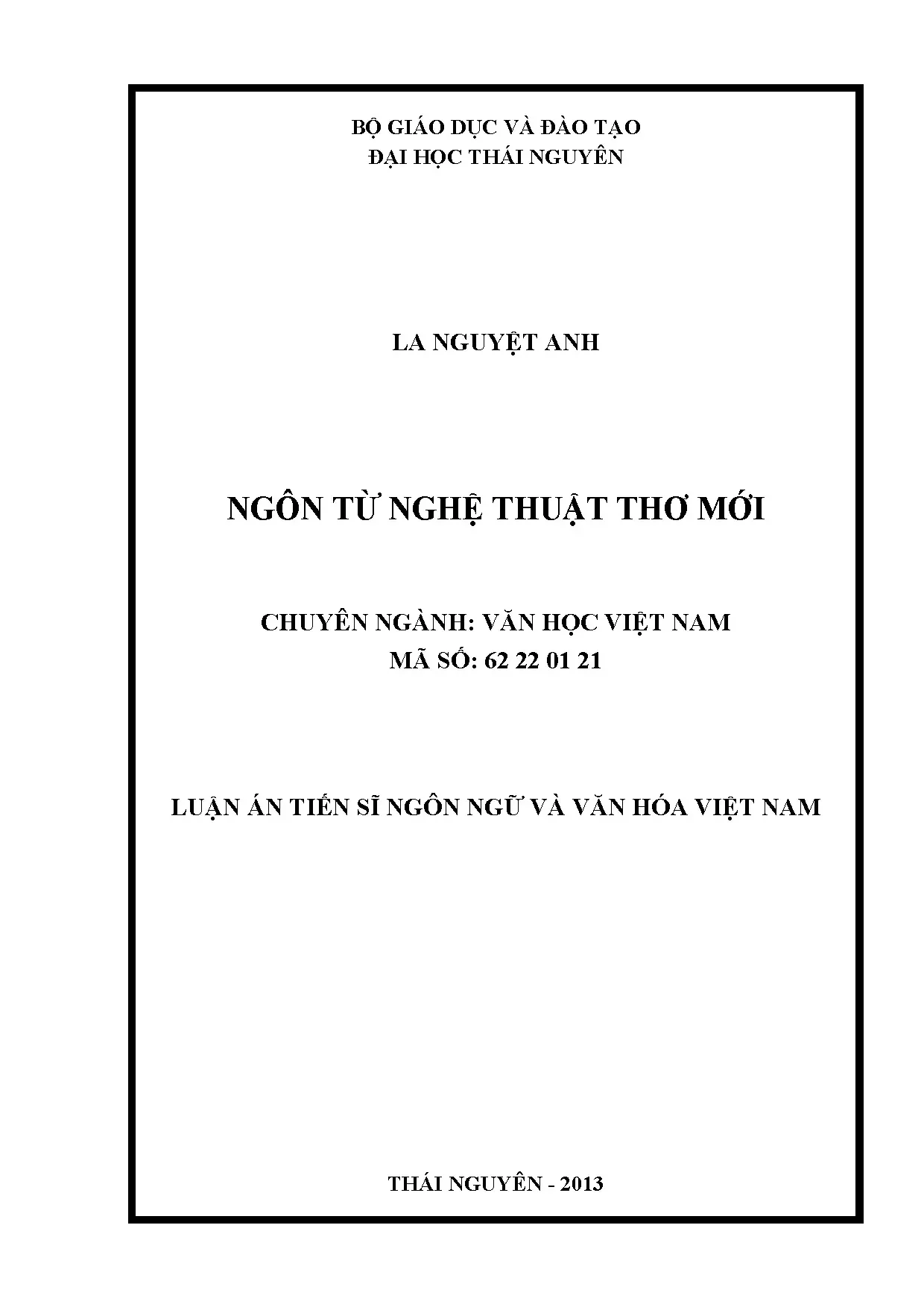 Luận án tiến sĩ: Ngôn từ nghệ thuật Thơ mới Việt Nam