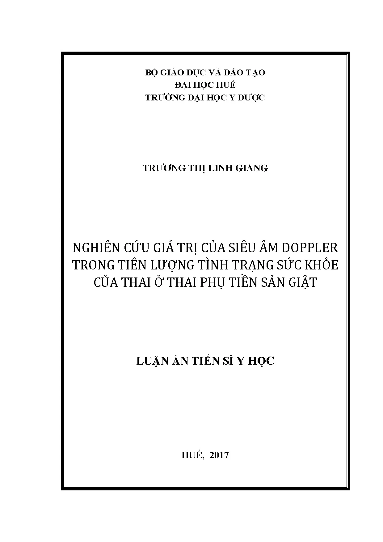 Nghiên cứu giá trị của siêu âm doppler trong tiên lượng tình