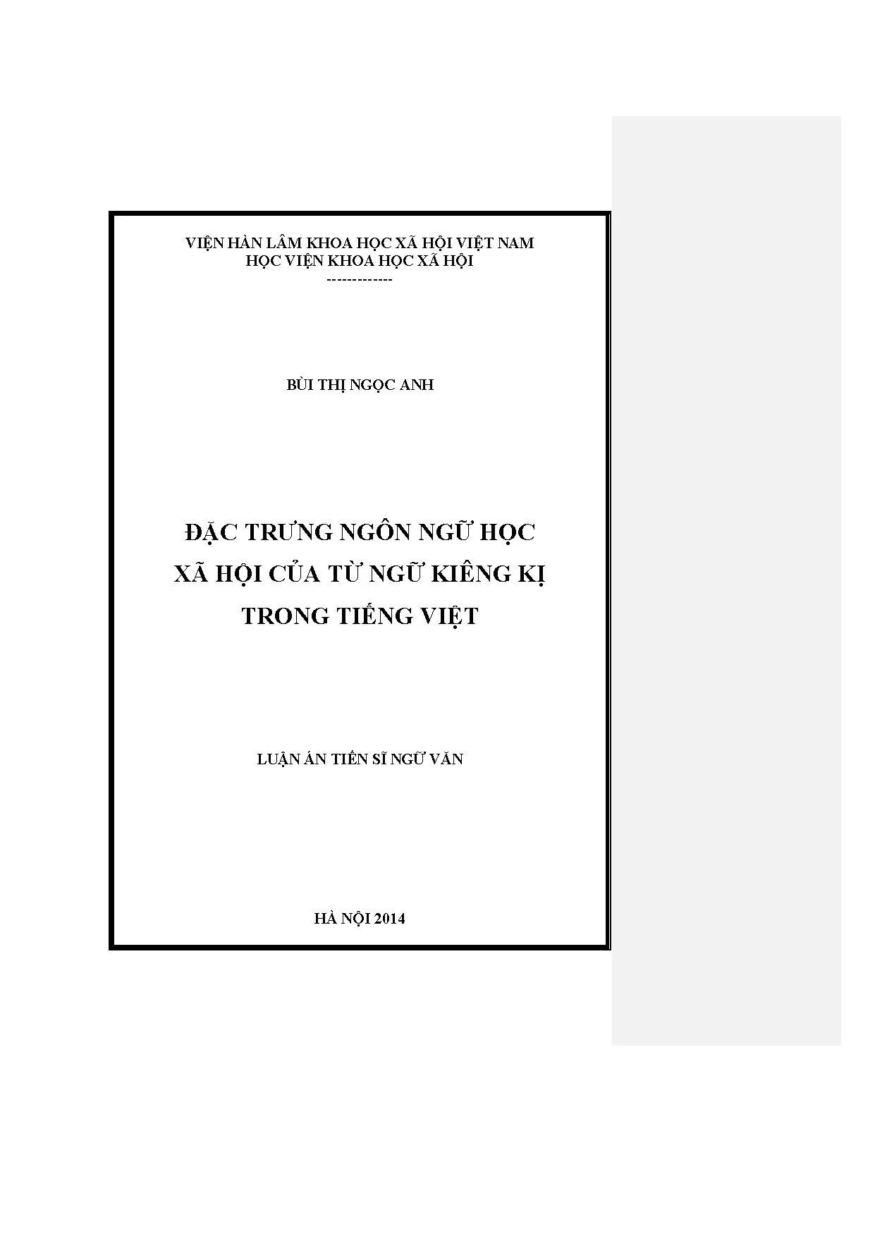 Đặc trưng ngôn ngữ học xã hội từ ngữ kiêng kị trong tiếng Việt