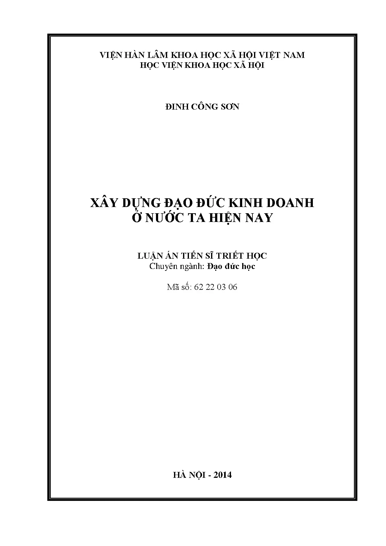 Luận án: Xây dựng đạo đức kinh doanh tại Việt Nam hiện nay