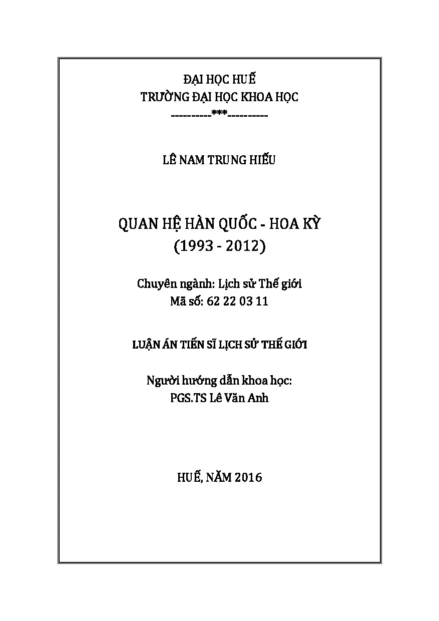 Quan hệ hàn quốc hoa kỳ luận án tiến sĩ