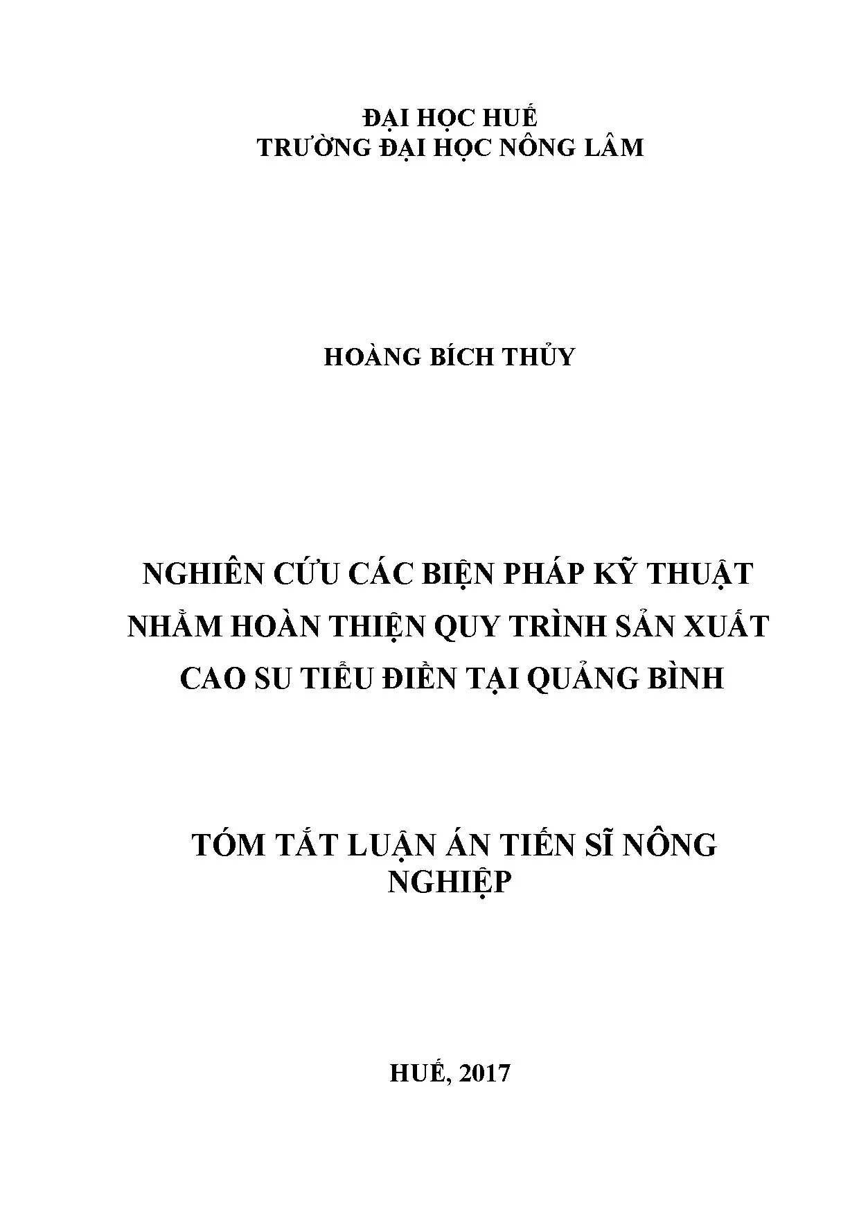 Hoàn thiện quy trình sản xuất cao su tiểu điền Quảng Bình