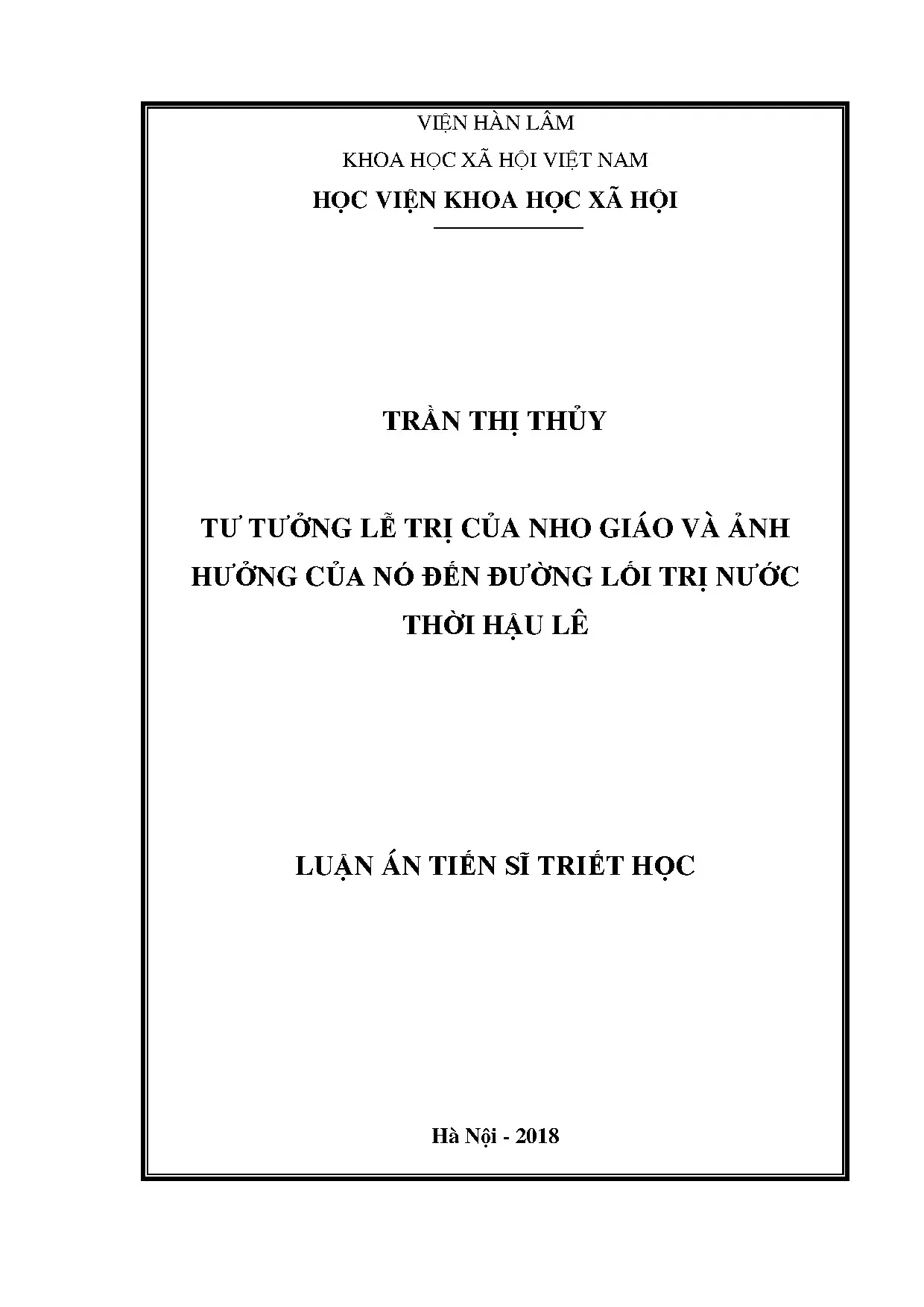 Ảnh hưởng tư tưởng Lễ trị Nho giáo đến trị nước Hậu Lê