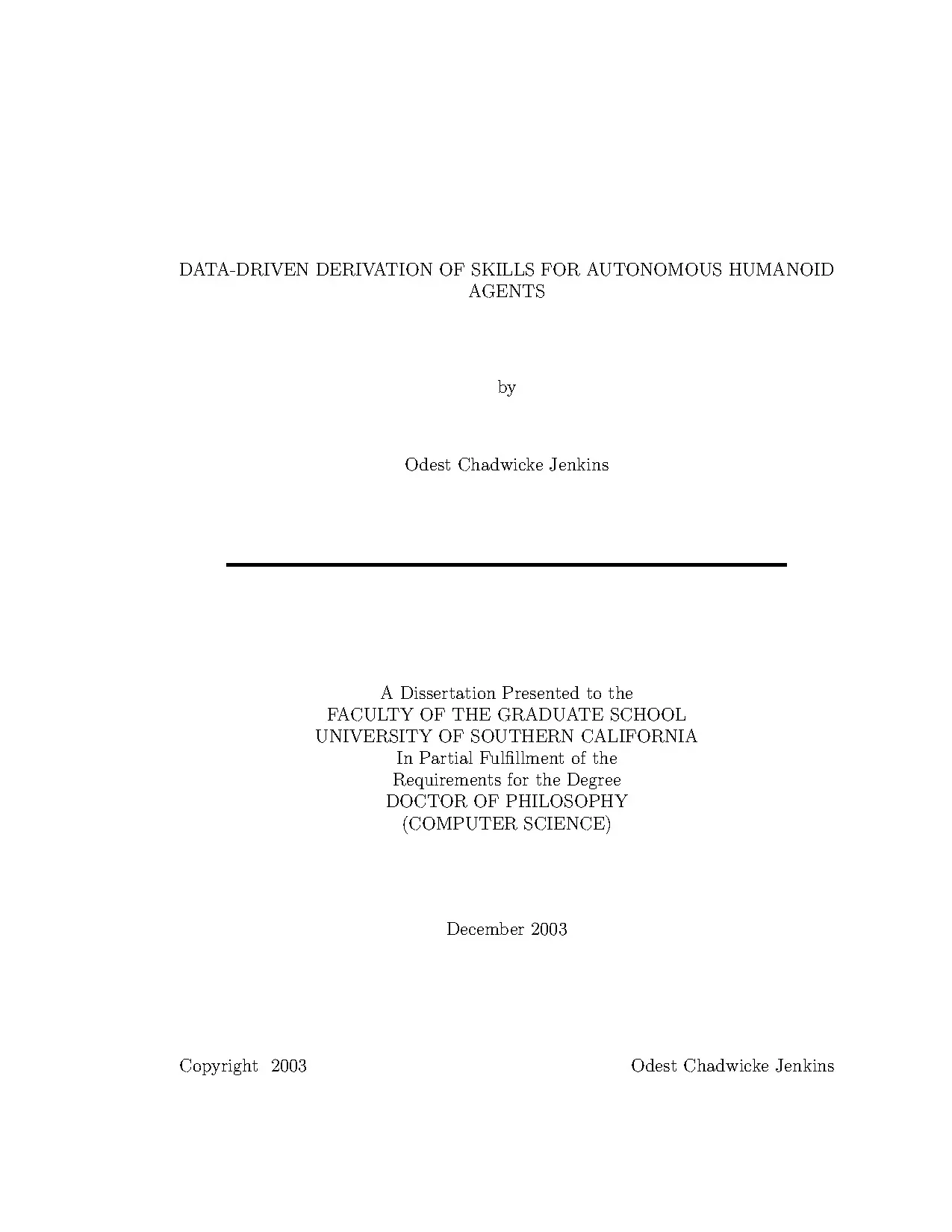 Dissertation data driven derivation of skills for autonomous