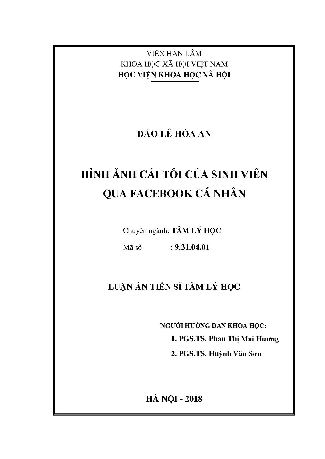 Hình ảnh cái tôi của sinh viên qua Facebook cá nhân