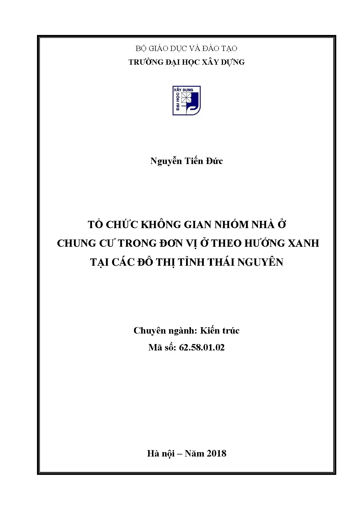 Tổ chức không gian nhóm nhà ở chung cư xanh đô thị Thái Nguyên