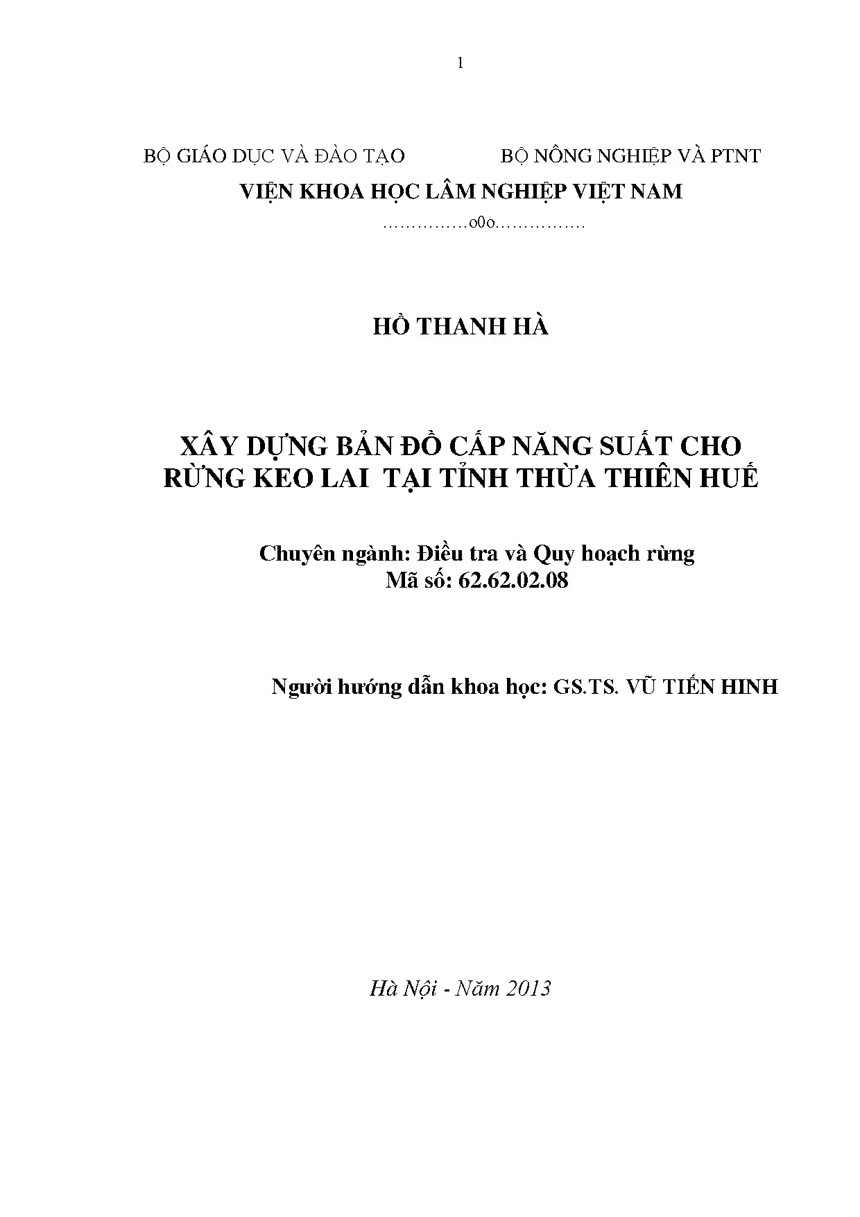 Xây dựng bản đồ năng suất rừng keo lai tại Thừa Thiên Huế