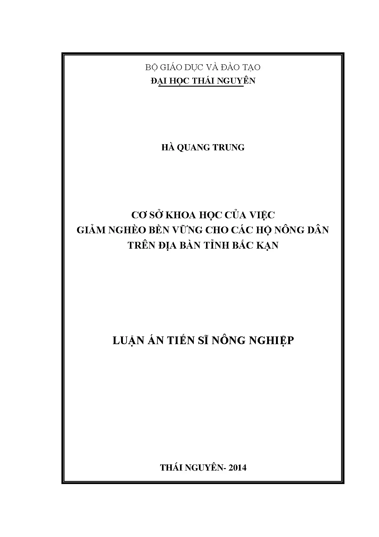 Cơ sở khoa học giảm nghèo bền vững cho nông dân Bắc Kạn