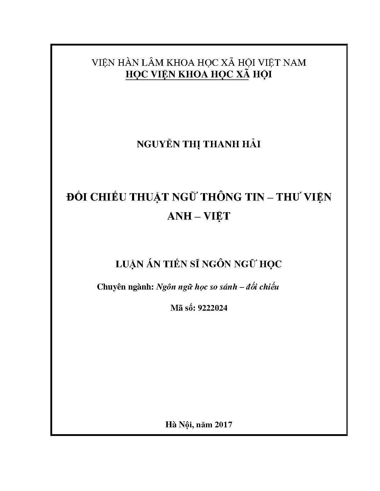 Đối chiếu thuật ngữ Thông tin – Thư viện Anh – Việt: Luận án