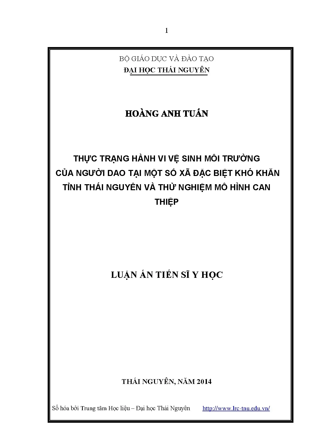 Thực trạng vệ sinh môi trường người Dao Thái Nguyên, mô hình can thiệp