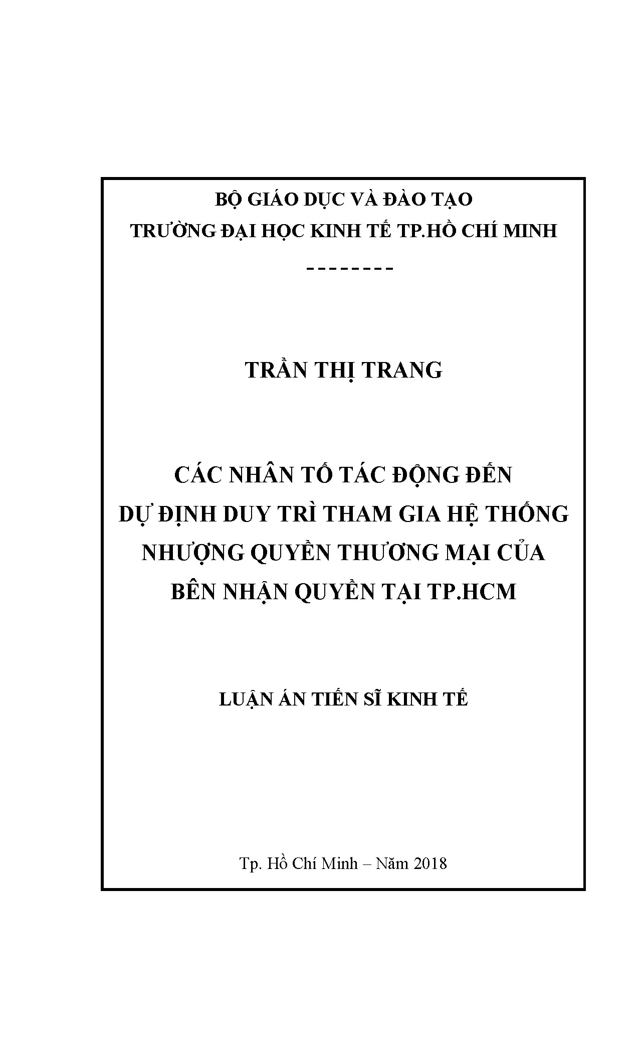 Các nhân tố duy trì tham gia NQTM của bên nhận quyền TP.HCM