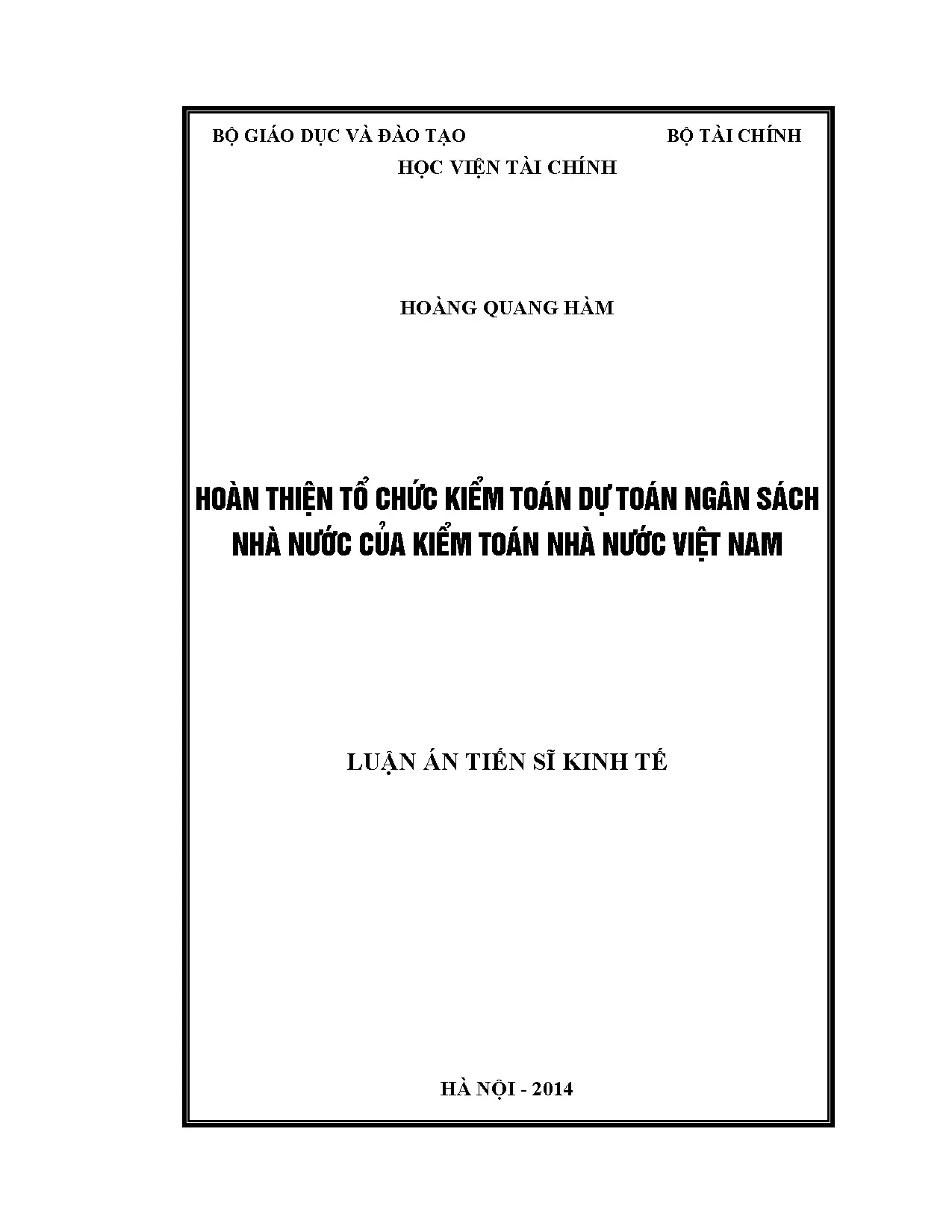 Hoàn thiện tổ chức kiểm toán dự toán ngân sách nhà nước của