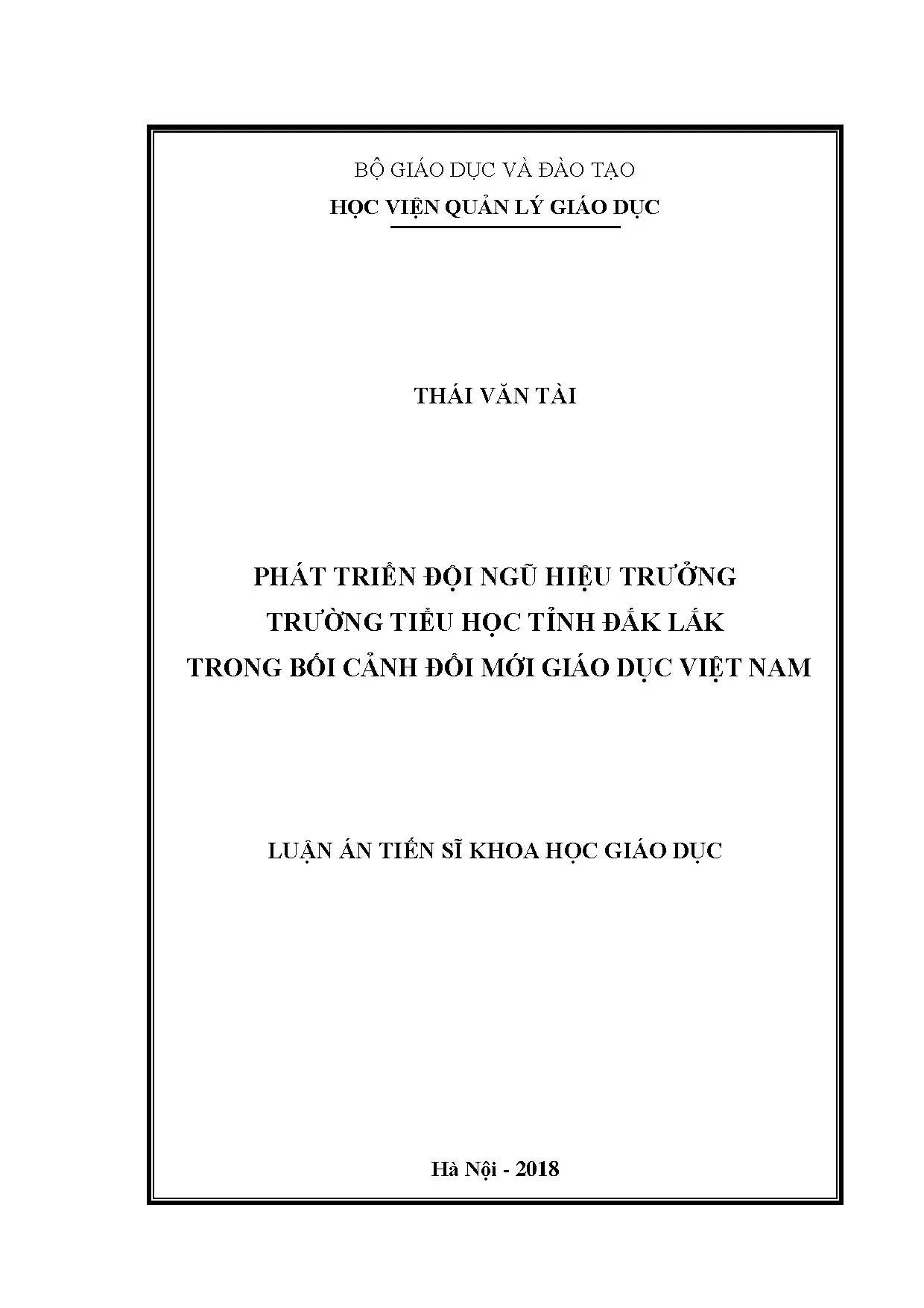 Phát triển đội ngũ hiệu trưởng trường tiểu học tỉnh đắk lắk