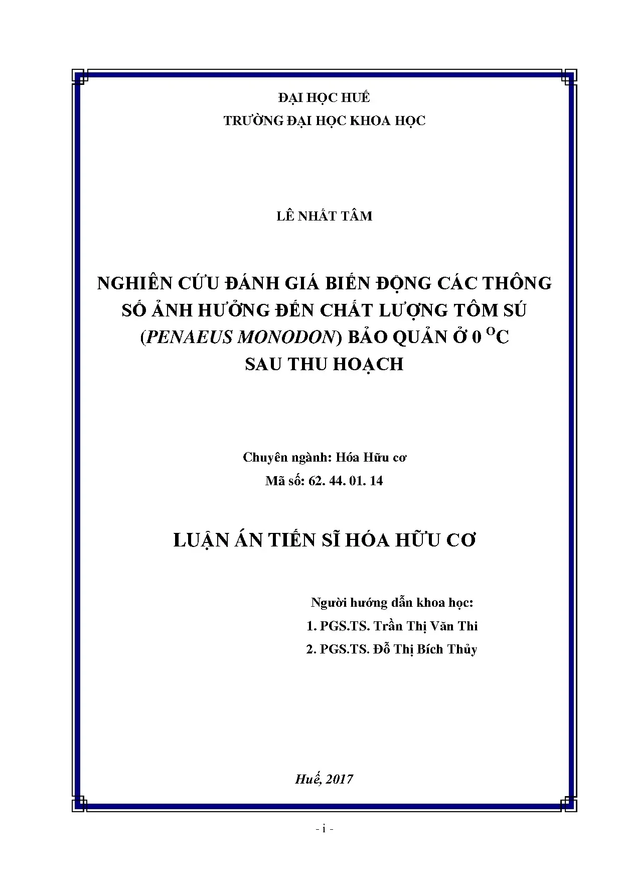 Đánh giá chất lượng tôm sú bảo quản 0°C sau thu hoạch Luận án