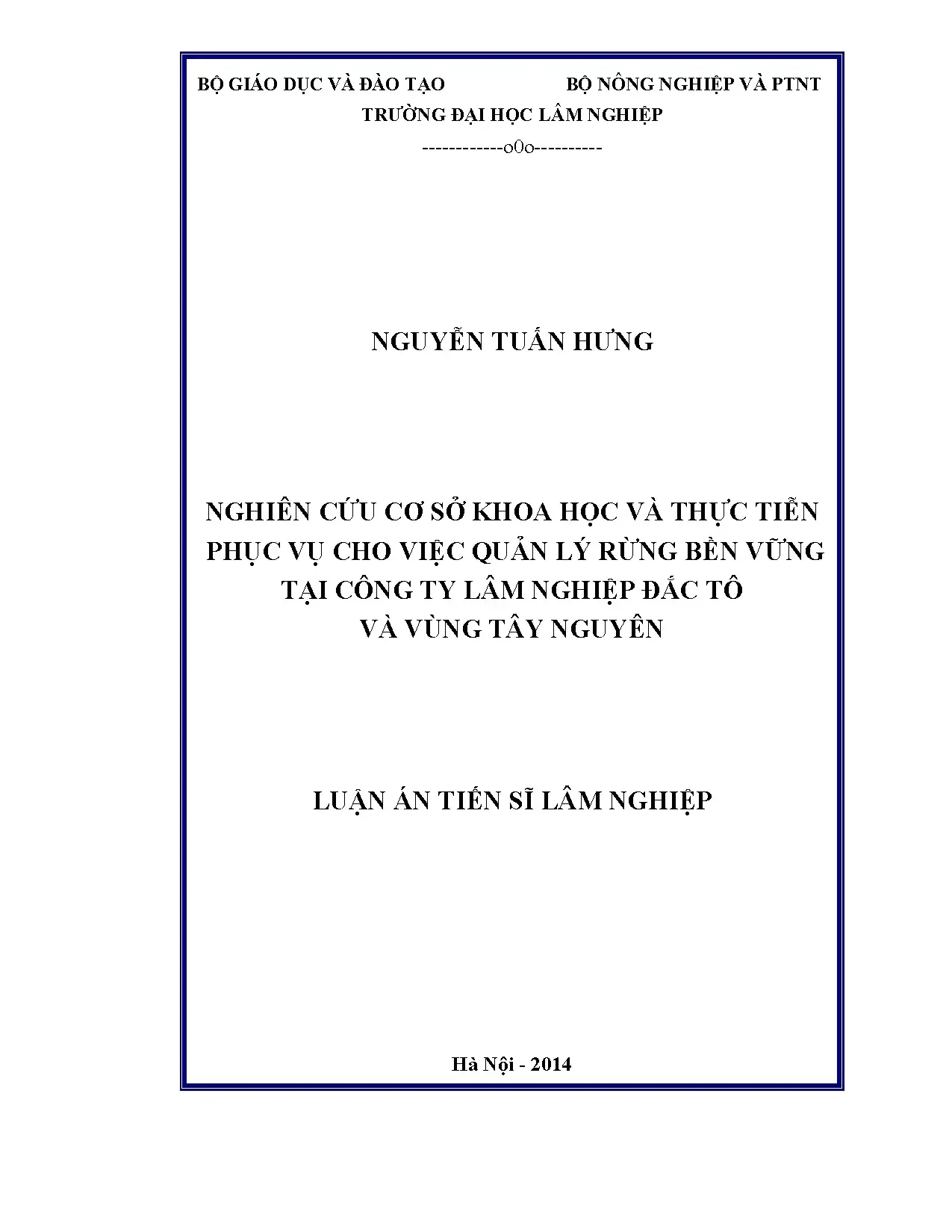 Nghiên cứu QLRBV Đắc Tô và Tây Nguyên: Luận án Tiến sĩ
