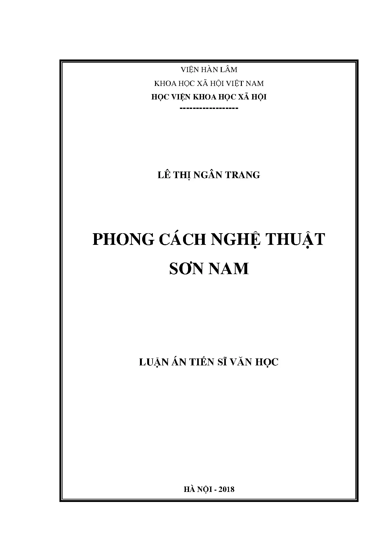 Nghiên cứu phong cách nghệ thuật Sơn Nam: Luận án Tiến sĩ