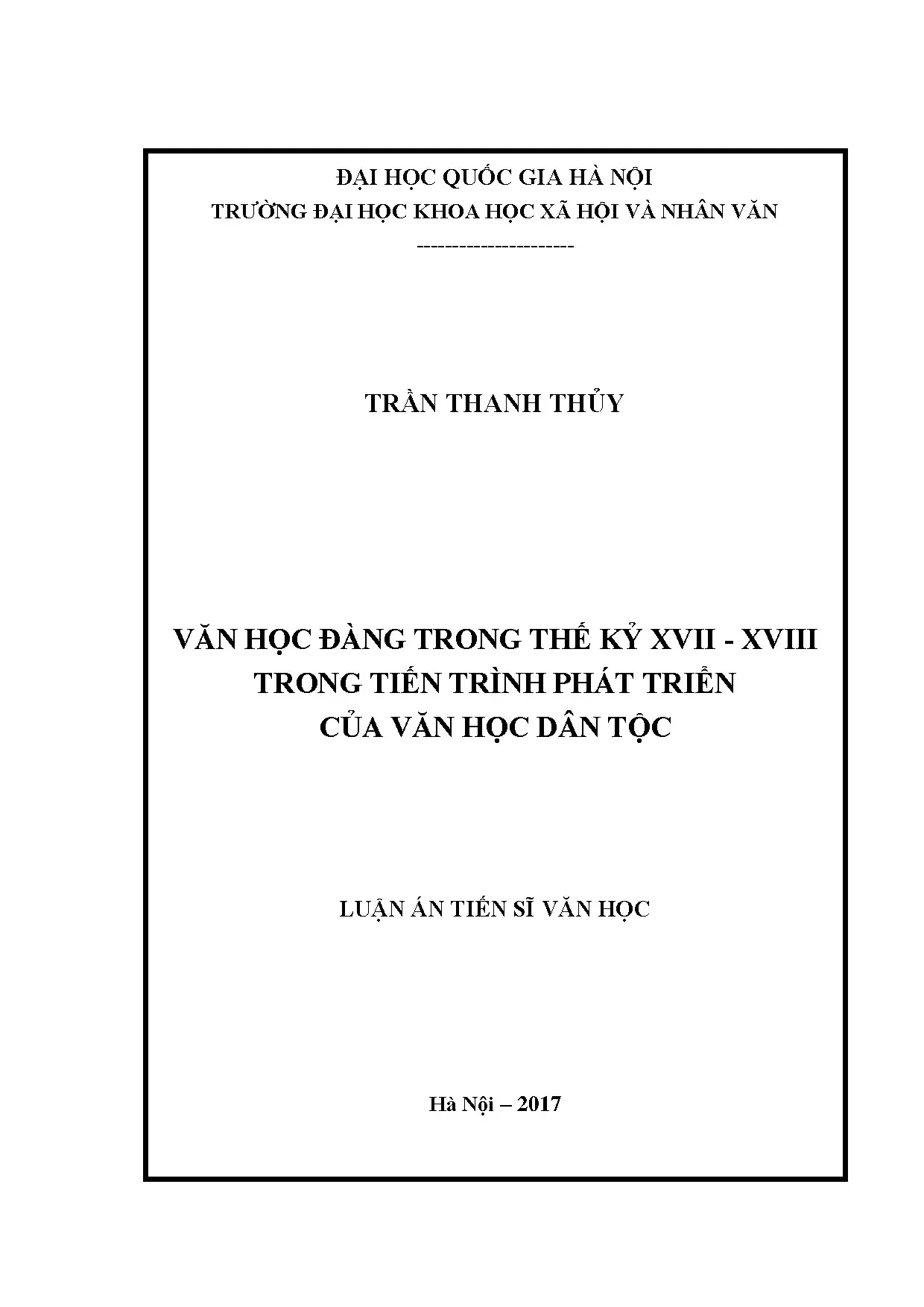Luận án: Văn học Đàng Trong XVII-XVIII và phát triển dân tộc
