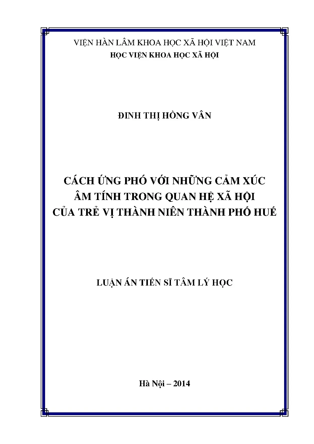 Ứng phó cảm xúc âm tính trẻ vị thành niên quan hệ xã hội Huế