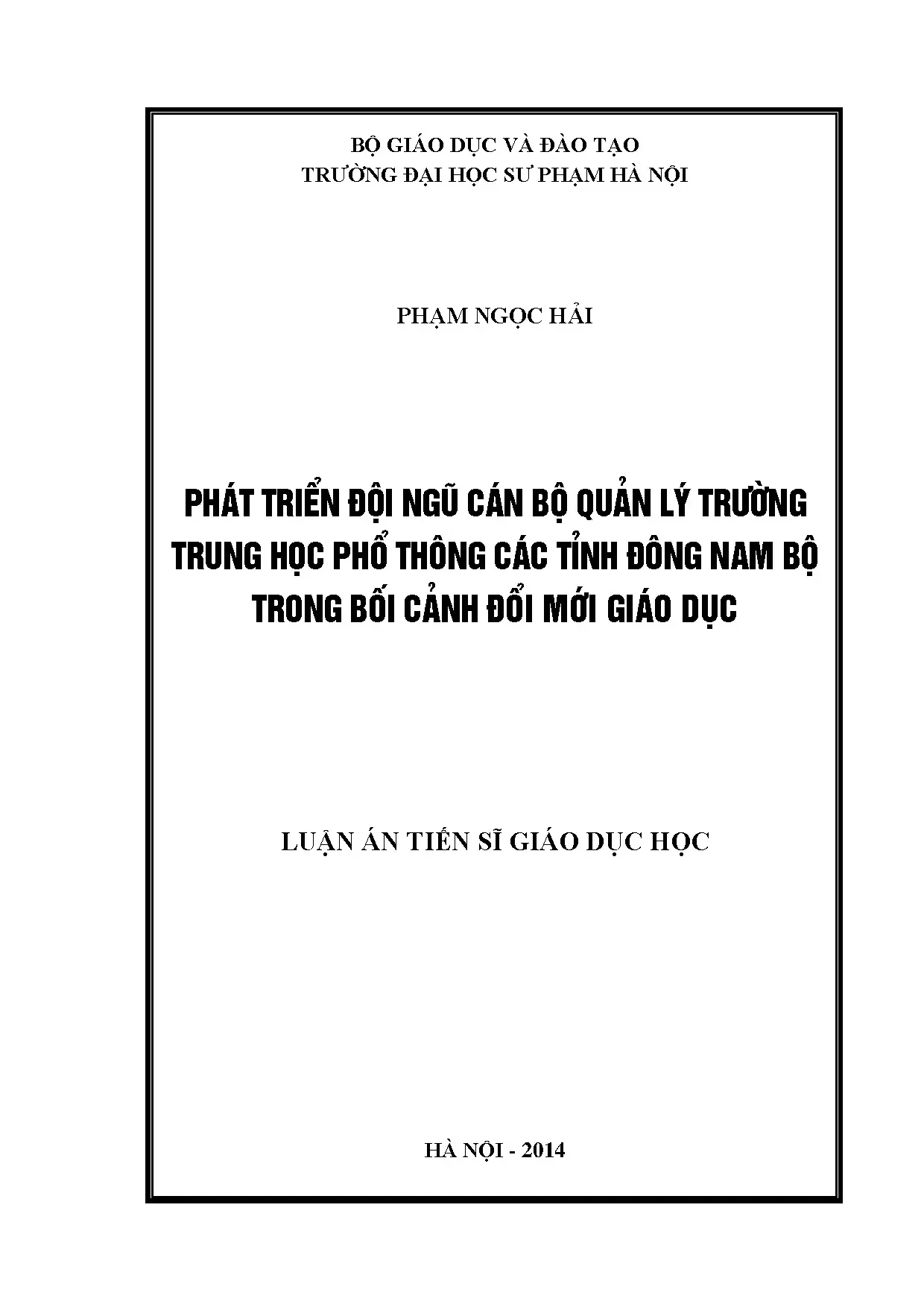 Phát triển đội ngũ quản lý THPT Đông Nam Bộ bối cảnh đổi mới giáo dục