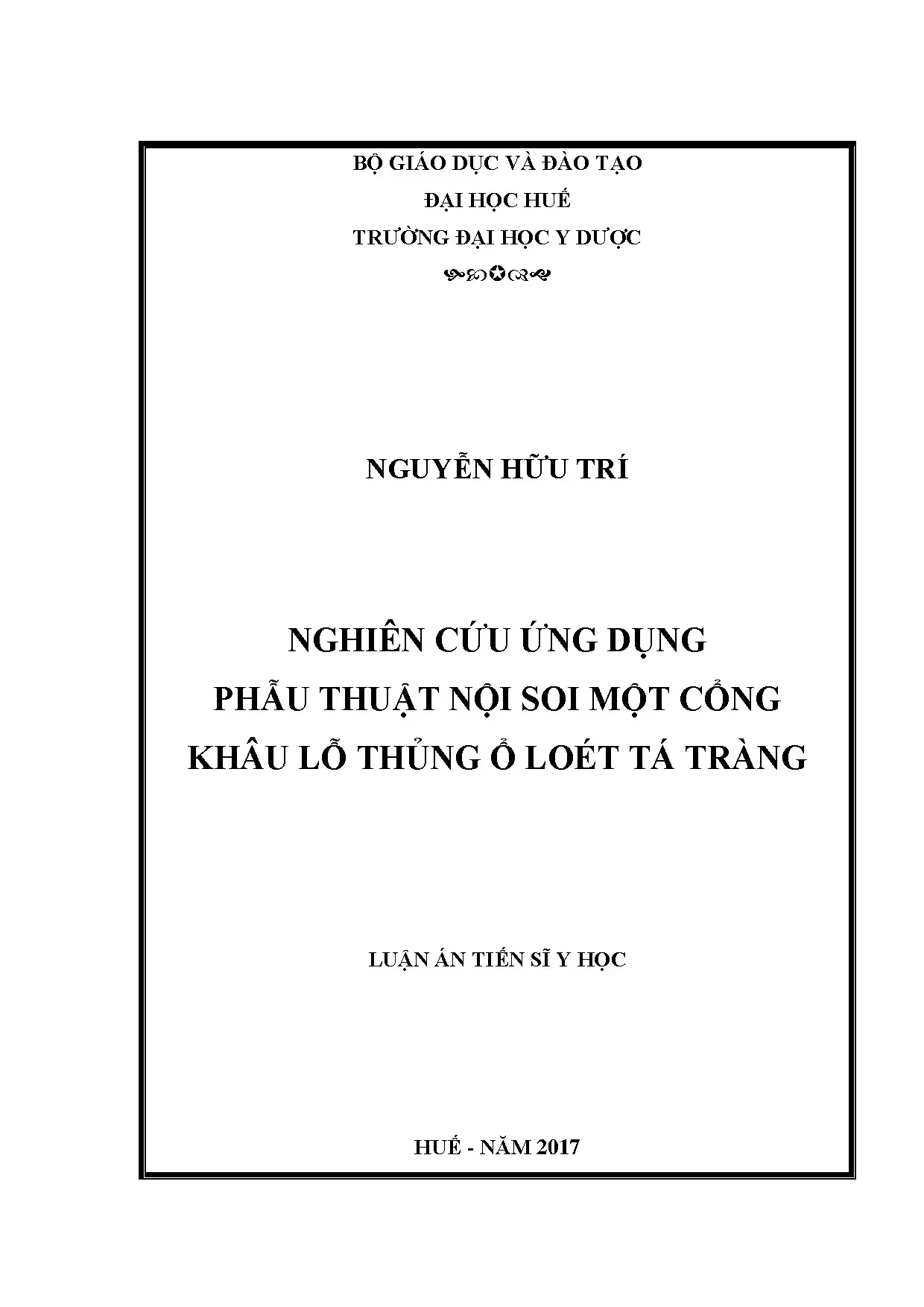 Nghiên cứu ứng dụng PTNS một cổng khâu lỗ thủng ổ loét tá tràng