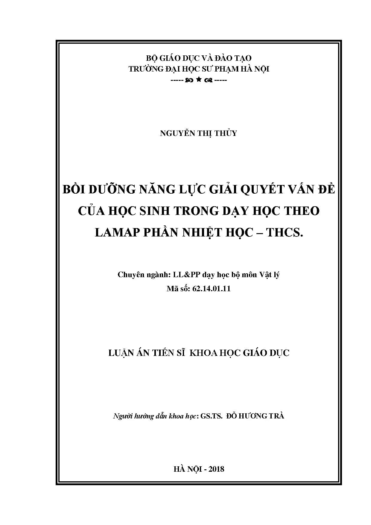 Bồi dưỡng nlgqvđ của hs trong dạy học theo lamap phần nhiệt