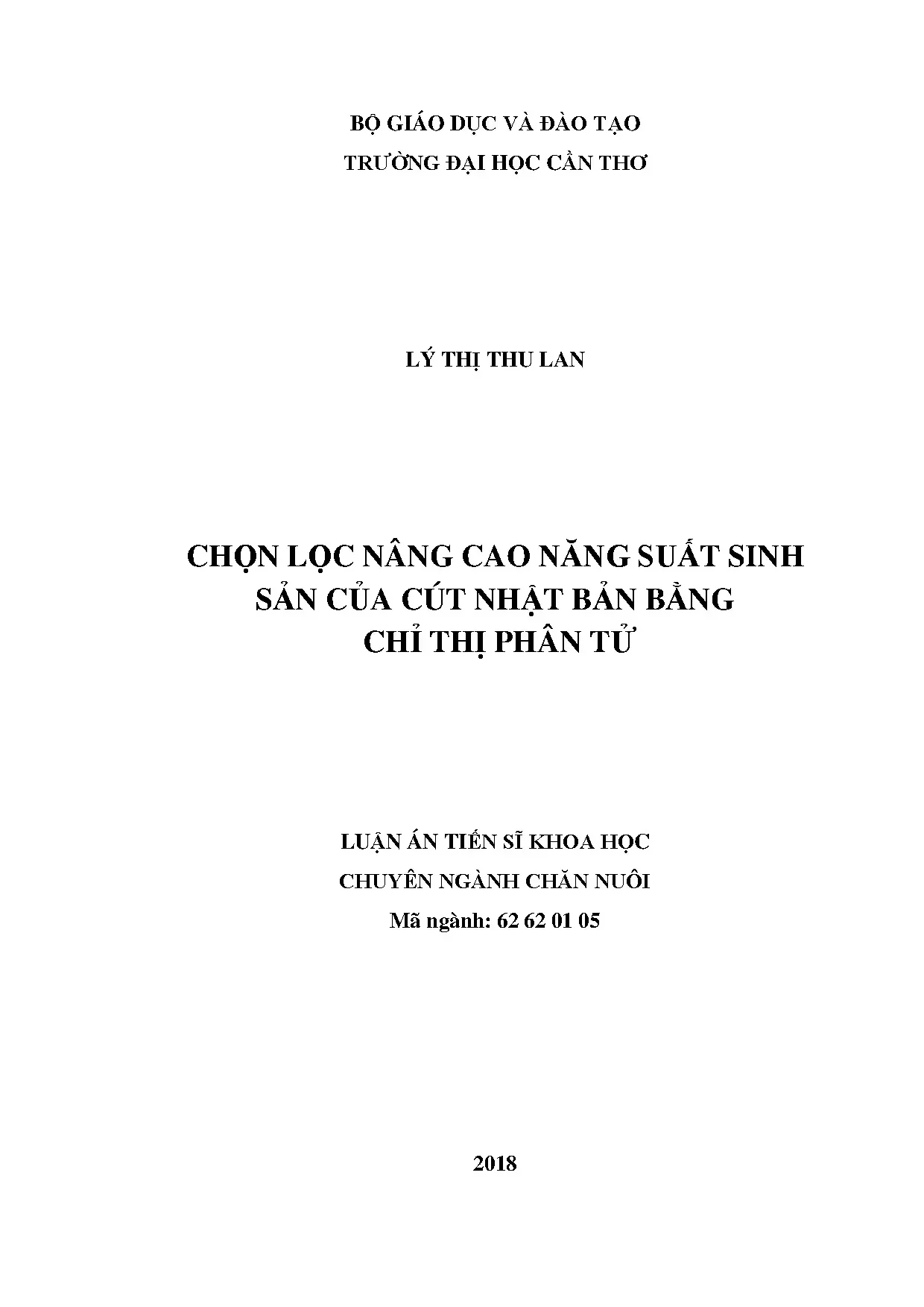 Nâng cao năng suất sinh sản cút Nhật Bản bằng chỉ thị phân tử