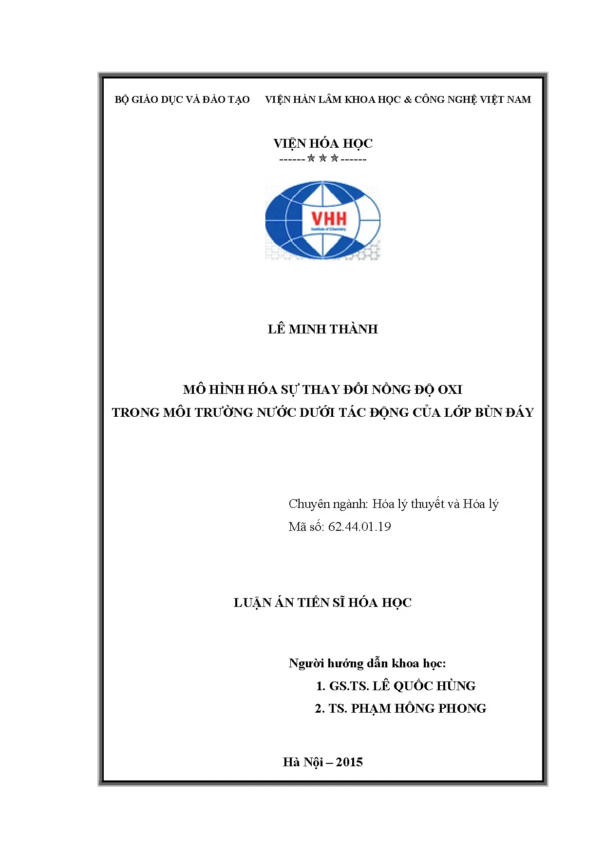 Mô hình hóa nồng độ oxi trong nước dưới tác động bùn đáy