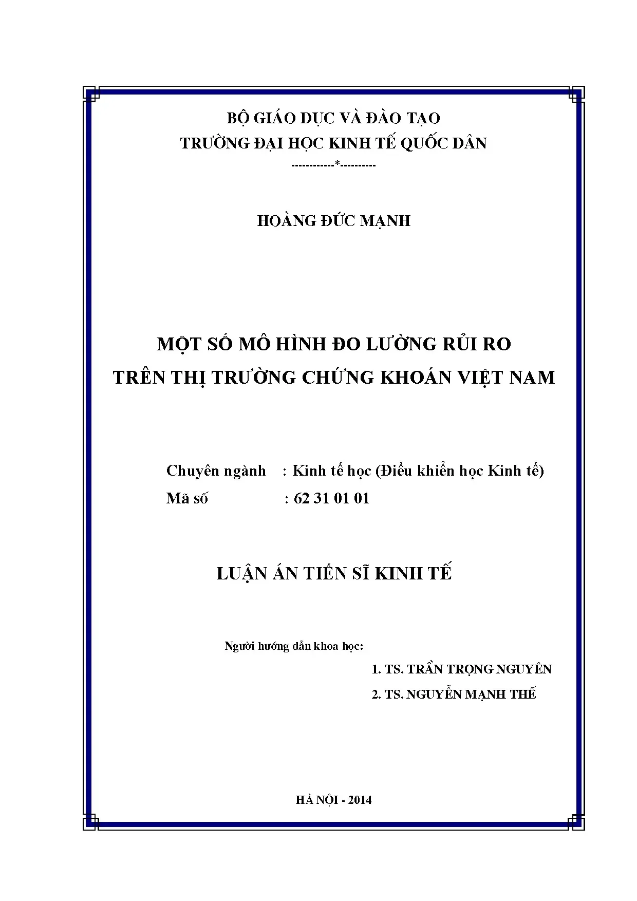 Một số mô hình đo lường rủi ro trên thị trường chứng khoán v