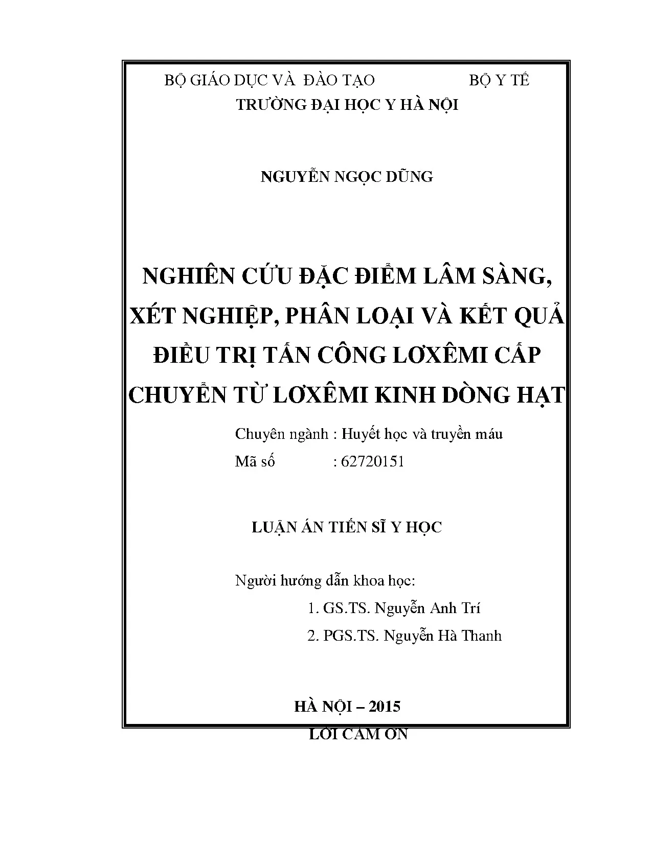 Nghiên cứu Lơxêmi cấp chuyển từ Lơxêmi kinh dòng hạt