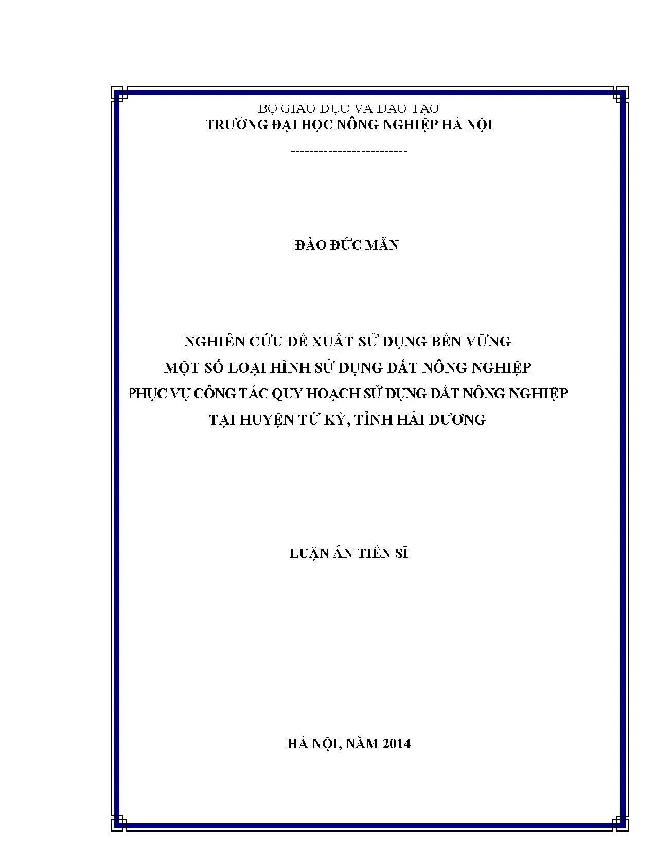 Nghiên cứu đề xuất sử dụng bền vững một số loại hình sử dụng