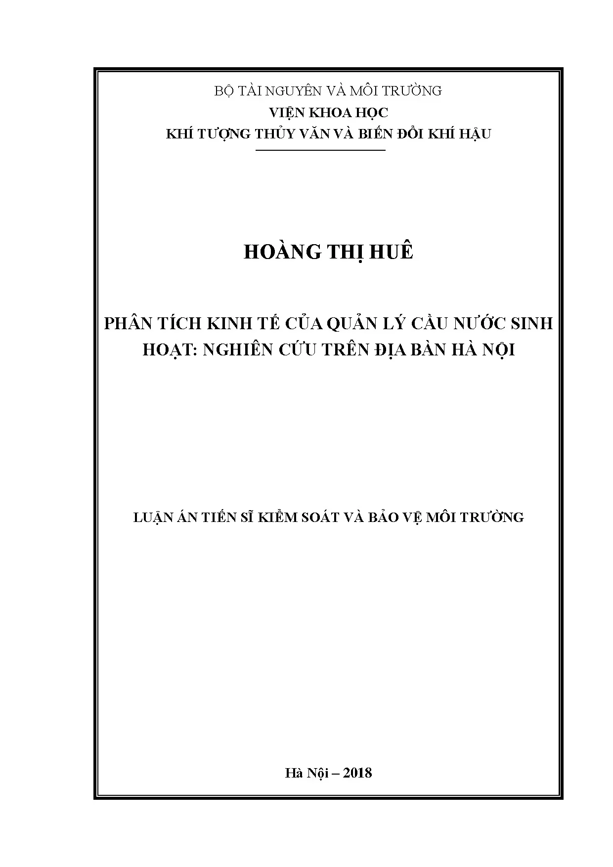 Phân tích kinh tế quản lý cầu nước sinh hoạt đô thị Hà Nội