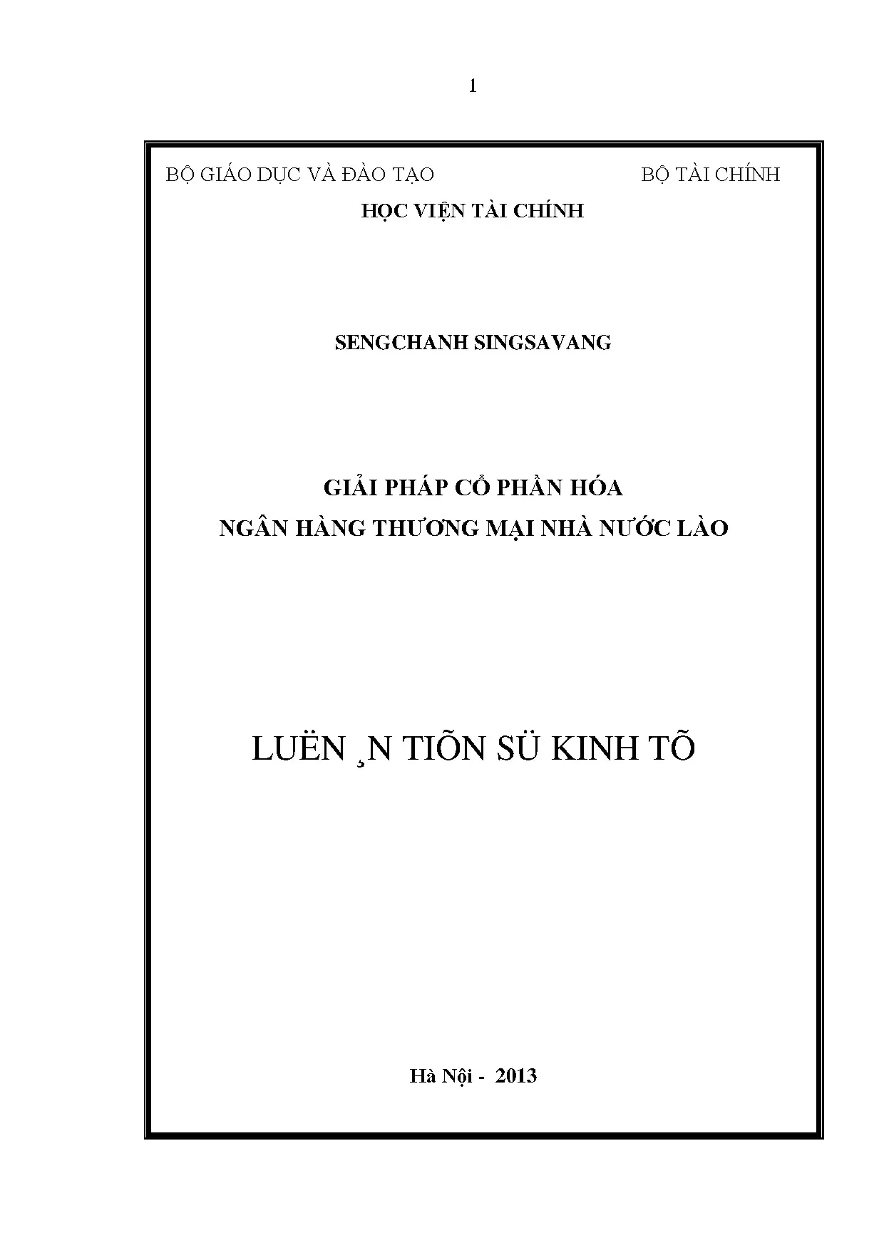 Giải pháp cổ phần hóa NHTMNN Lào: Luận án Tiến sĩ Kinh tế