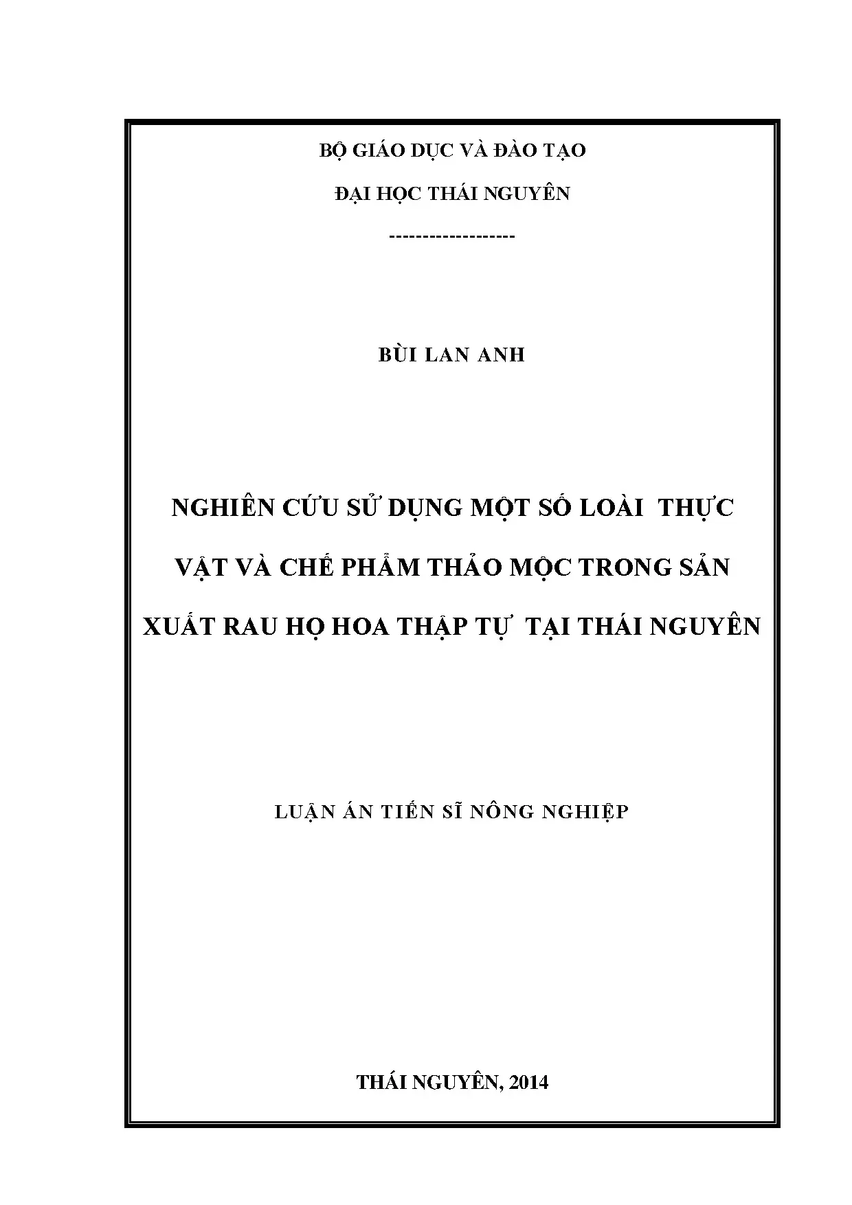 Nghiên cứu sử dụng một số loài thực vật và chế phẩm thảo mộc