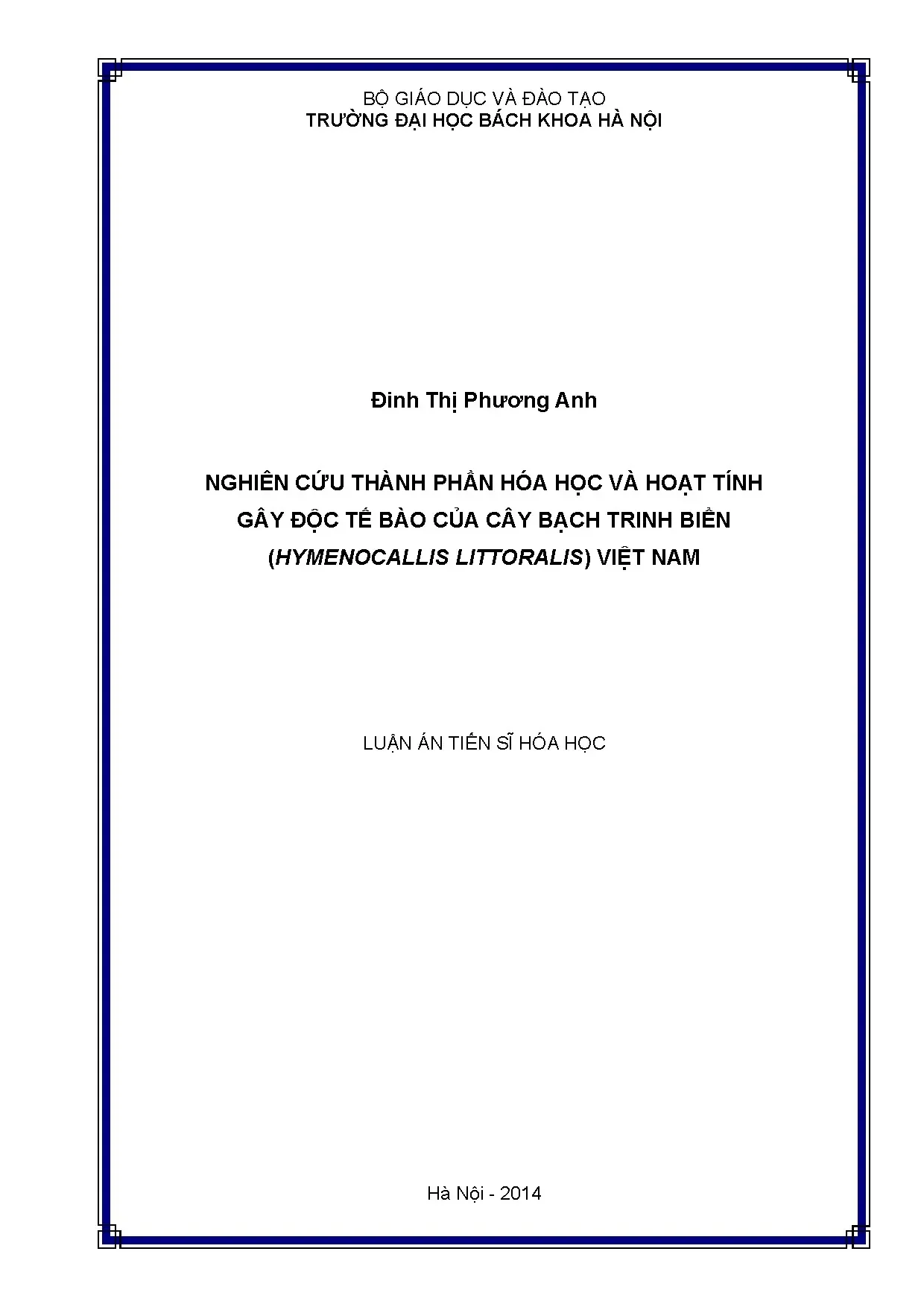 Nghiên cứu thành phần hóa học và hoạt tính gây độc tế bào củ